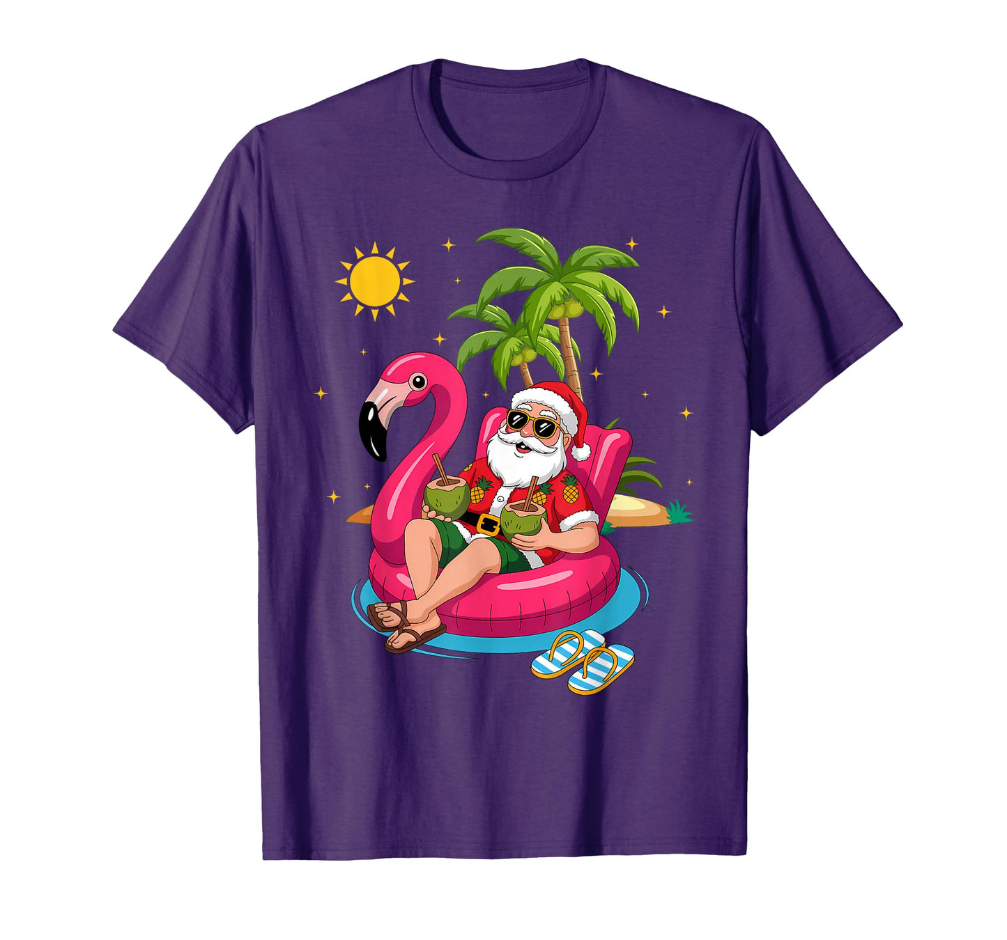 Summer Santa Flamingo Floater Funny Christmas in July T-Shirt