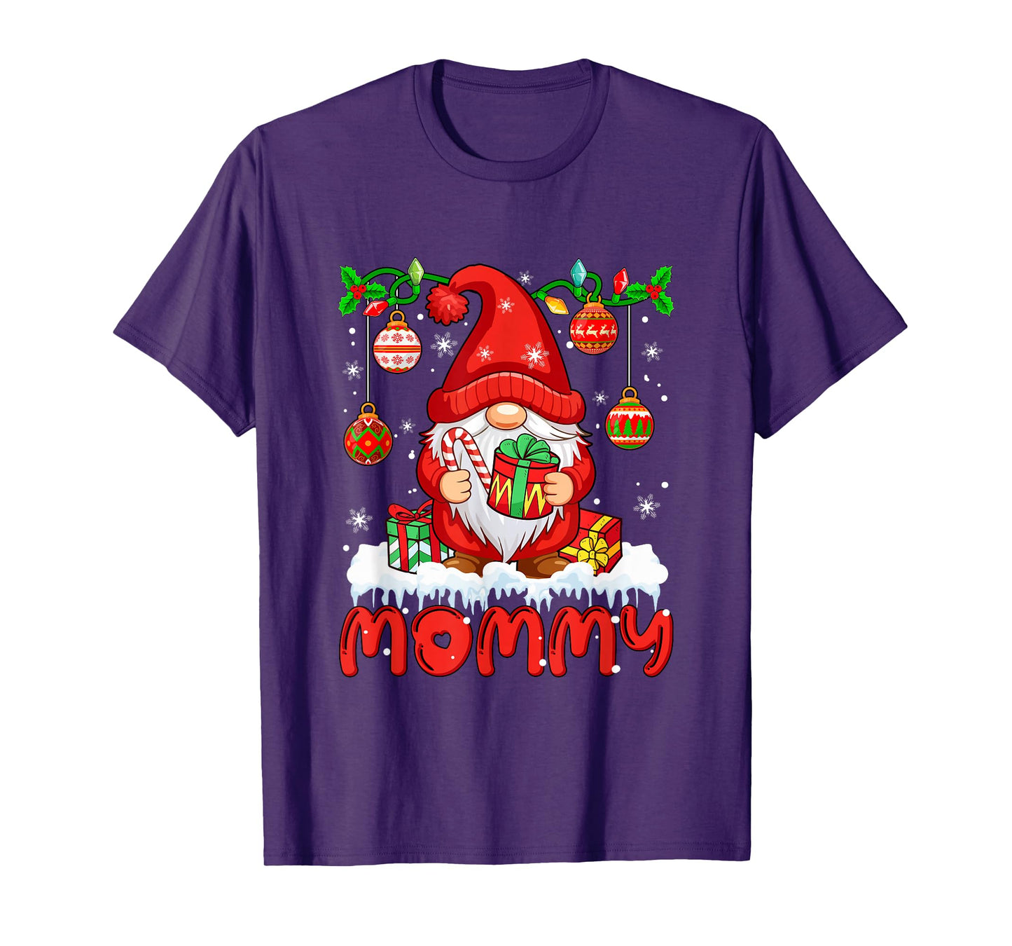 Mommy Christmas Gnome Colorful Lights Matching Family Group T-Shirt
