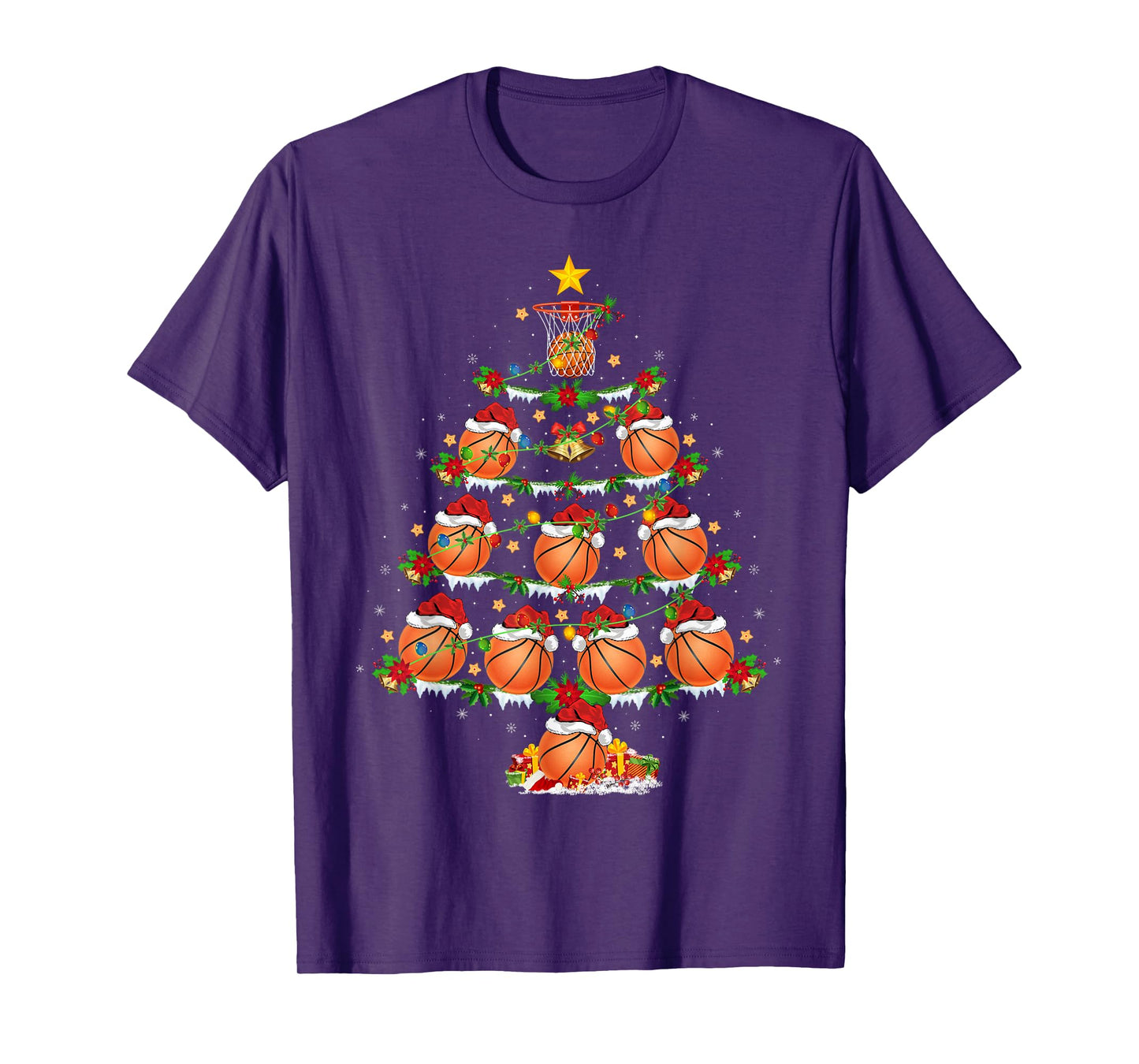 Basketball Christmas Tree Lights Sports Player Xmas T-Shirt