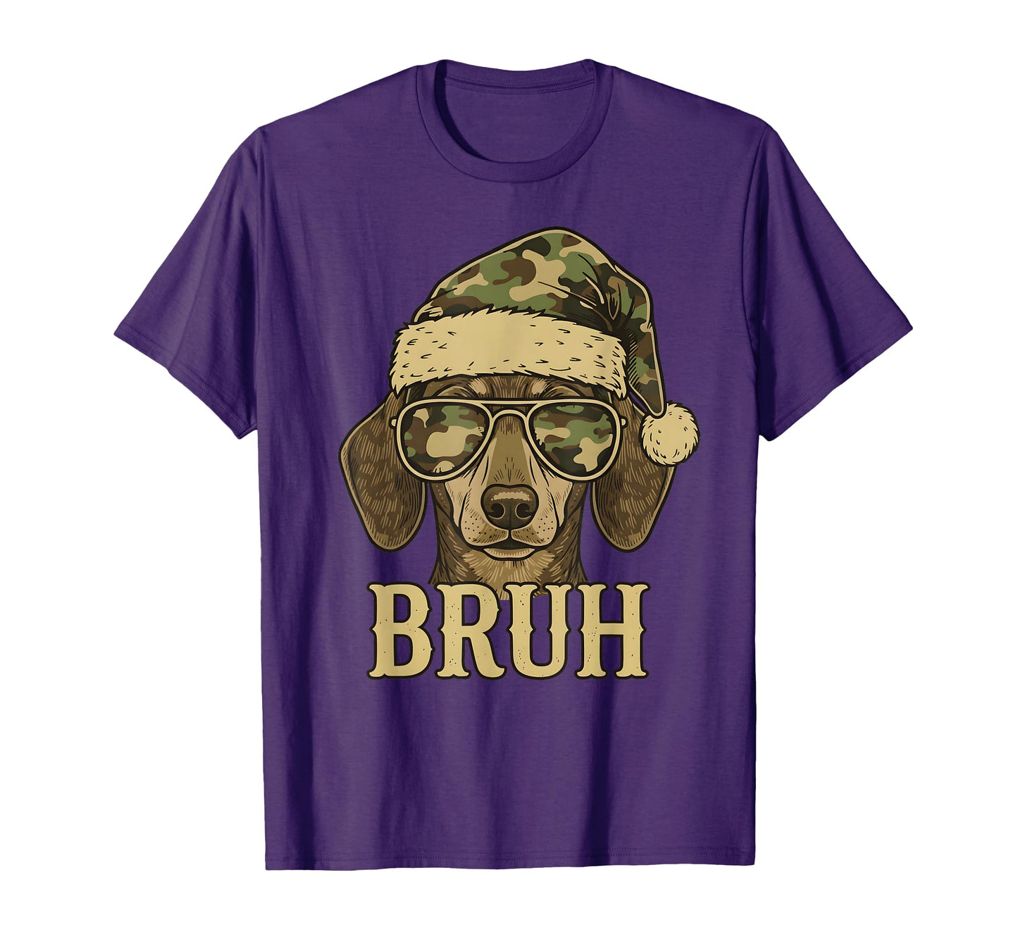 Camo Santa Dachshund Dog Bruh Sunglasses Christmas Camo T-Shirt