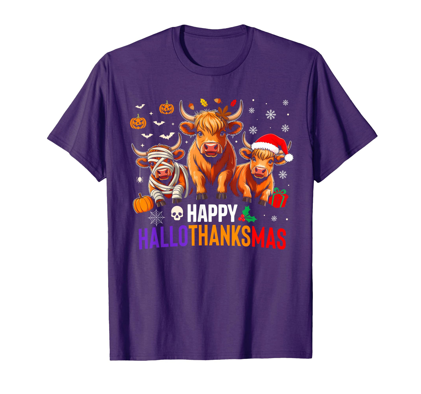 Cow Halloween Thanksgiving Christmas Happy Hallothanksmas T-Shirt