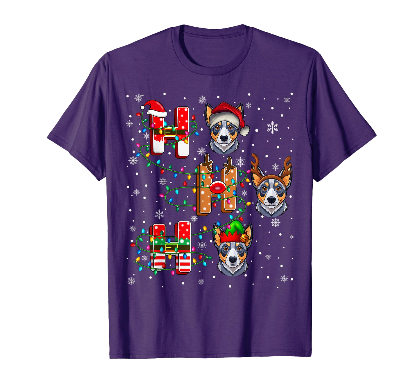 Ho Ho Santa Reindeer Hat Elf Matching Blue Heeler Dog Xmas T-Shirt