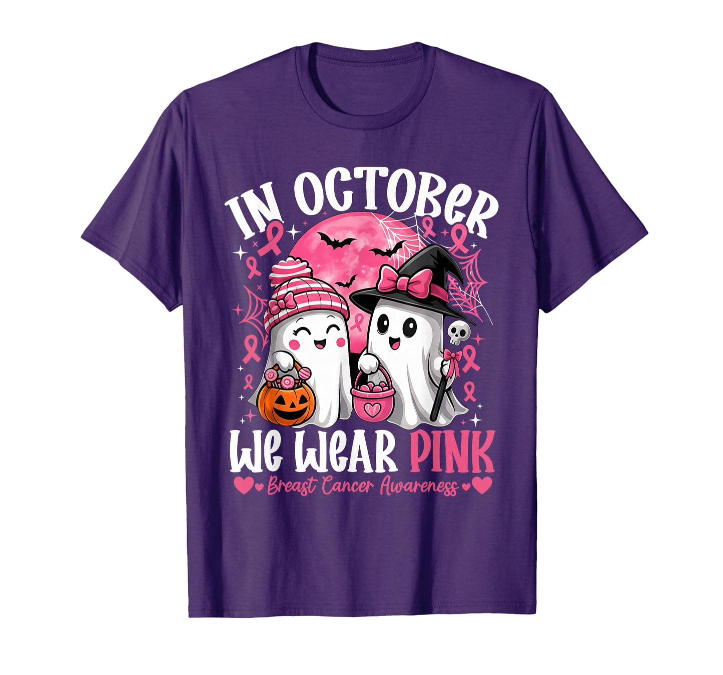 in October We Wear Pink Shirt Ghost Breast Cancer Awareness T-Shirt