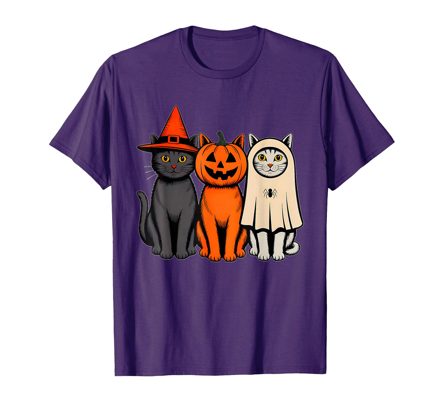 Funny Vintage Black Cat Halloween Pumpkin Spooky Ghost Women T-Shirt
