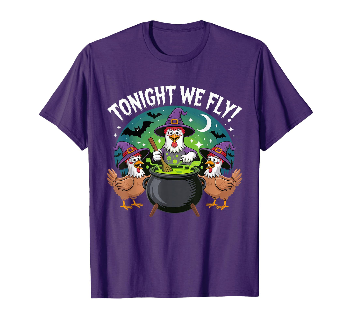Tonight We Fly Funny Witchy Chickens Spooky Farm Halloween T-Shirt