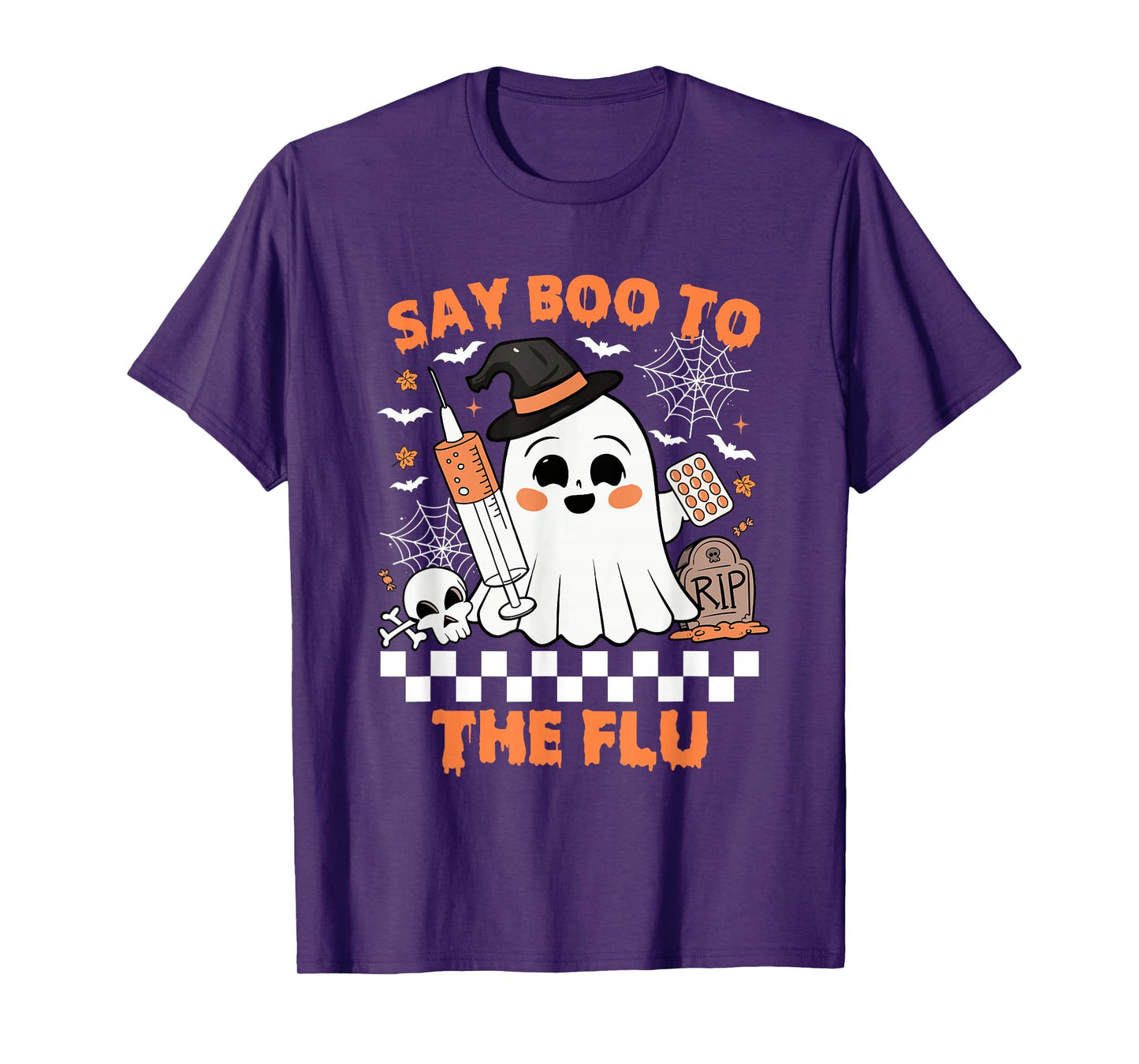 Say Boo to The Flu Ghost Witch Hat Nurse Halloween T-Shirt