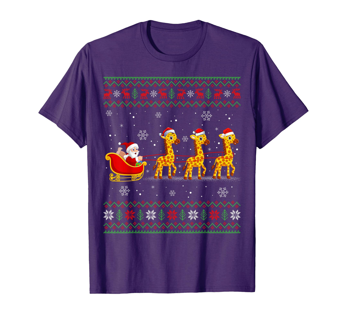 Santa Sleigh Riding Giraffe Ugly Christmas Sweaters Xmas T-Shirt