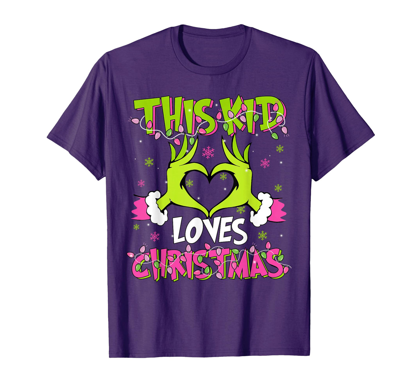 This Kid Loves Christmas Xmas Lights Heart Snowflake Holiday T-Shirt