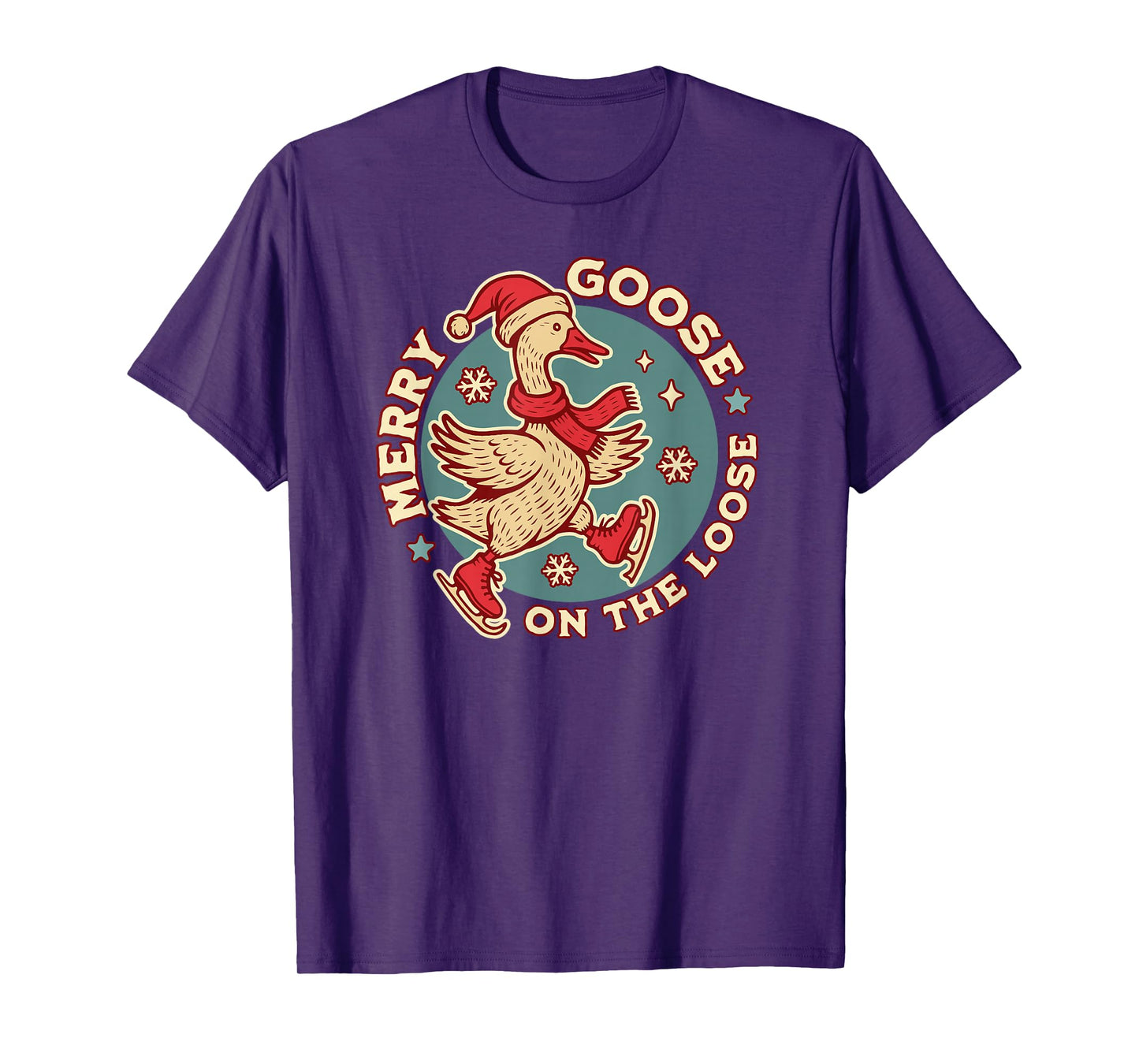 Merry Goose on The Loose Funny Christmas Goose Retro Vintage T-Shirt