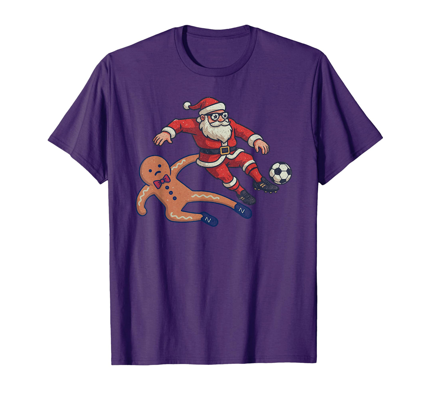 Santa Gingerbread Playing Soccer Christmas Funny Xmas T-Shirt