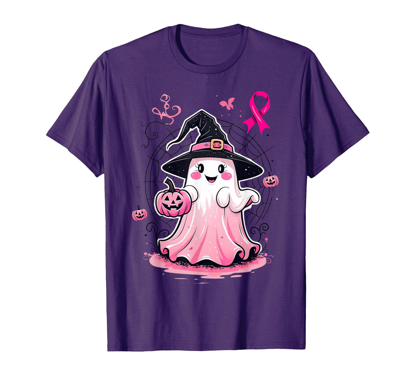 Breast Cancer Awareness Cute Pink Ghost Witch Halloween T-Shirt