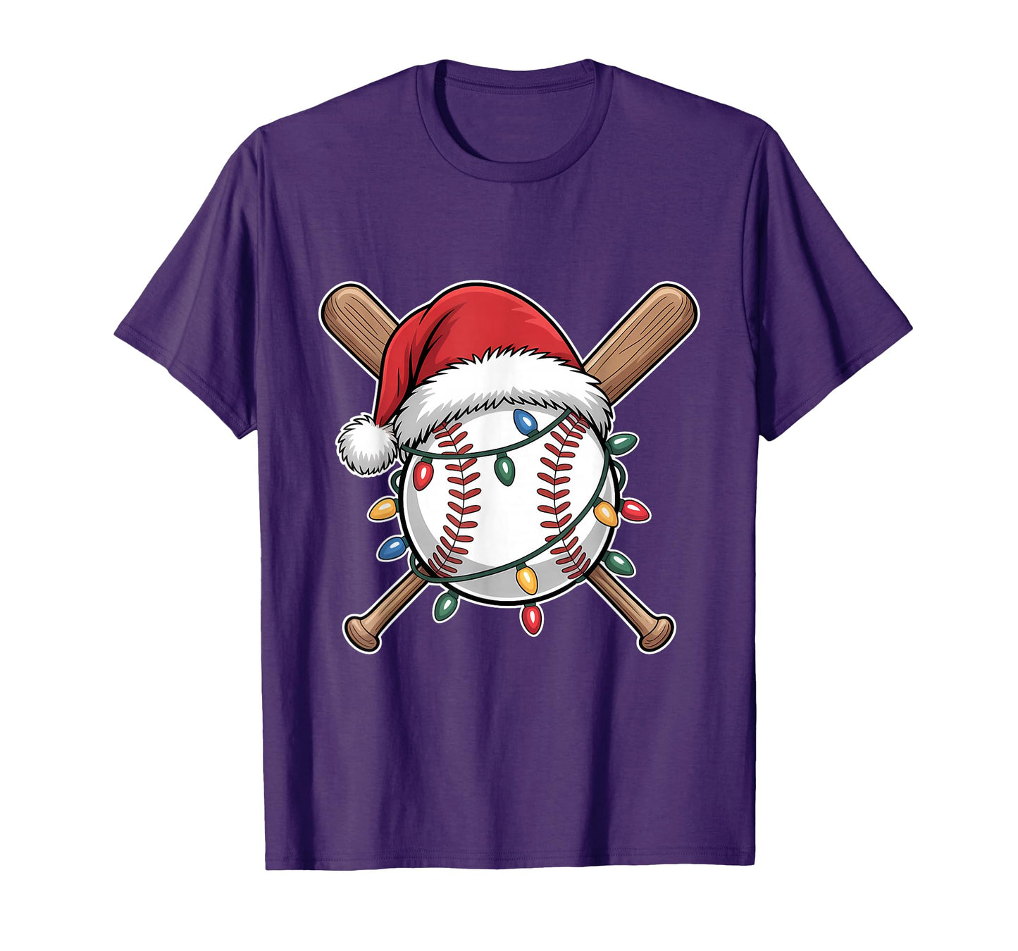 Funny Christmas Baseball Santa Hat Xmas Lights Holiday T-Shirt