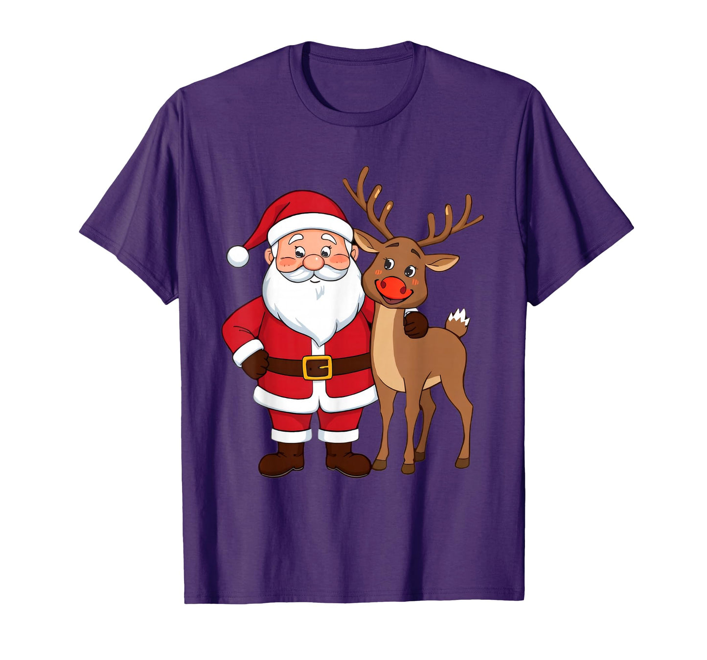 Cartoon Santa and Reindeer Holiday Character Design T-Shirt