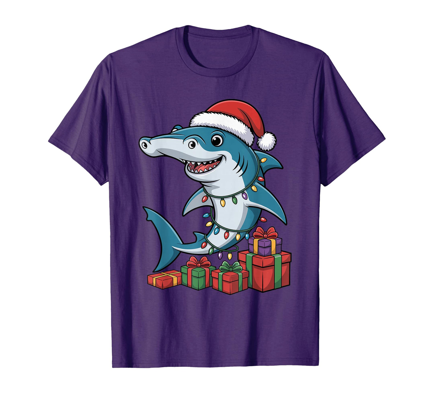 Hammerhead Shark Santa Hat Christmas Funny Marine Life Lover T-Shirt