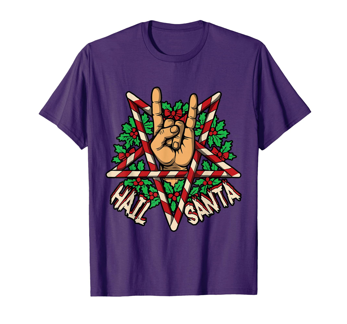Hail Santa Rock Roll Pagan Solstice Gothic Anti Christmas T-Shirt