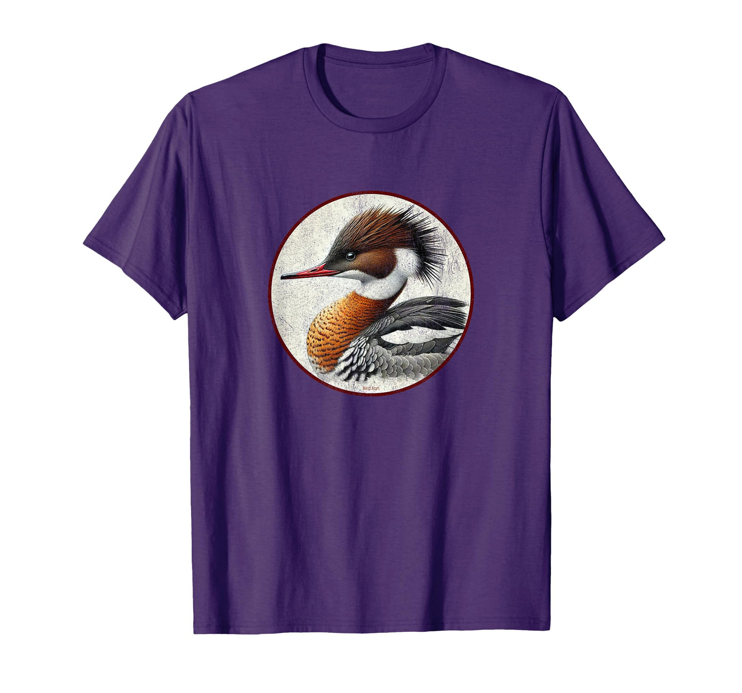 Colorful Retro Red-Breasted Merganser Bird Design T-Shirt
