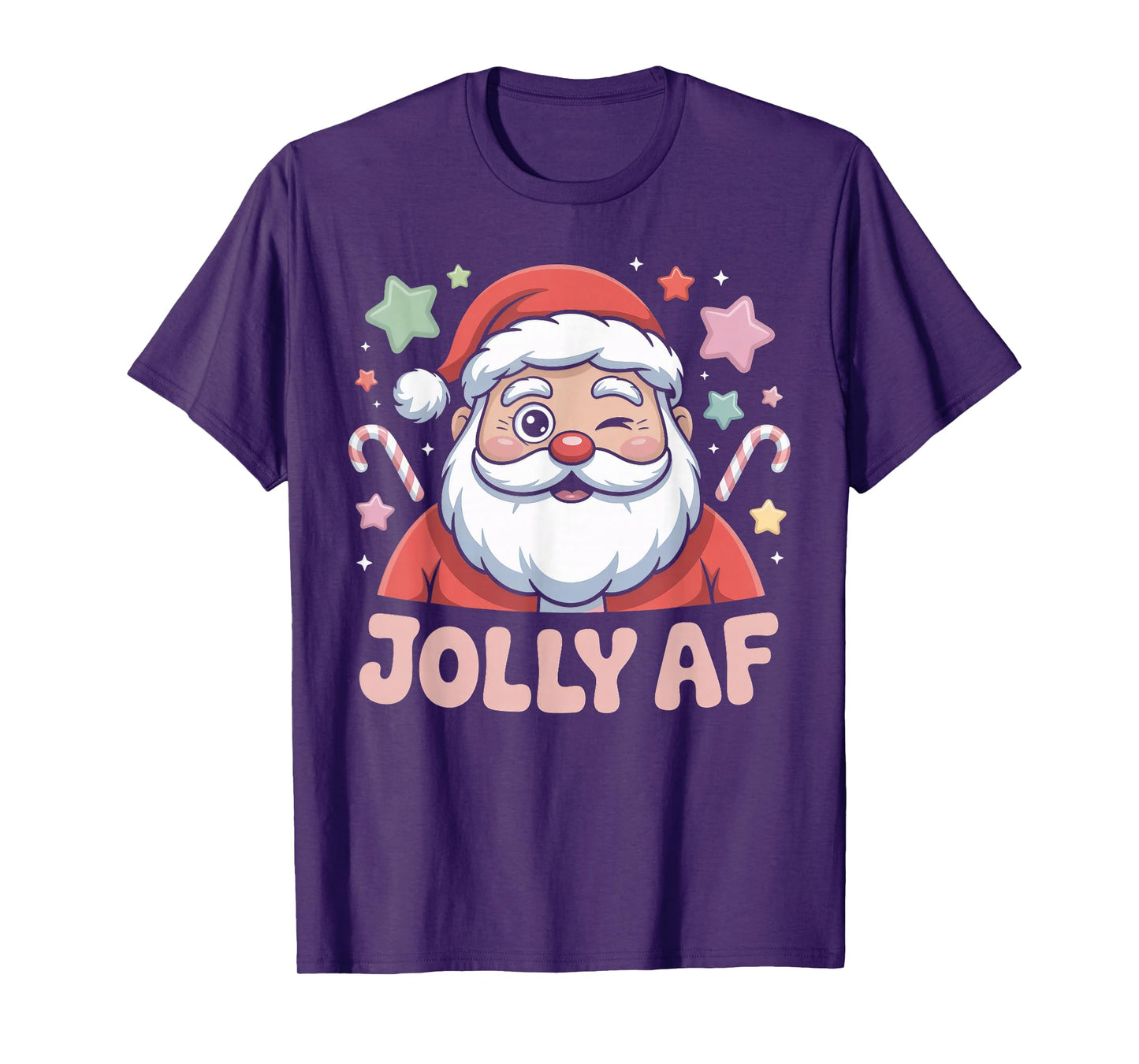 Jolly AF Santa Winking Holiday Snarky Christmas T-Shirt