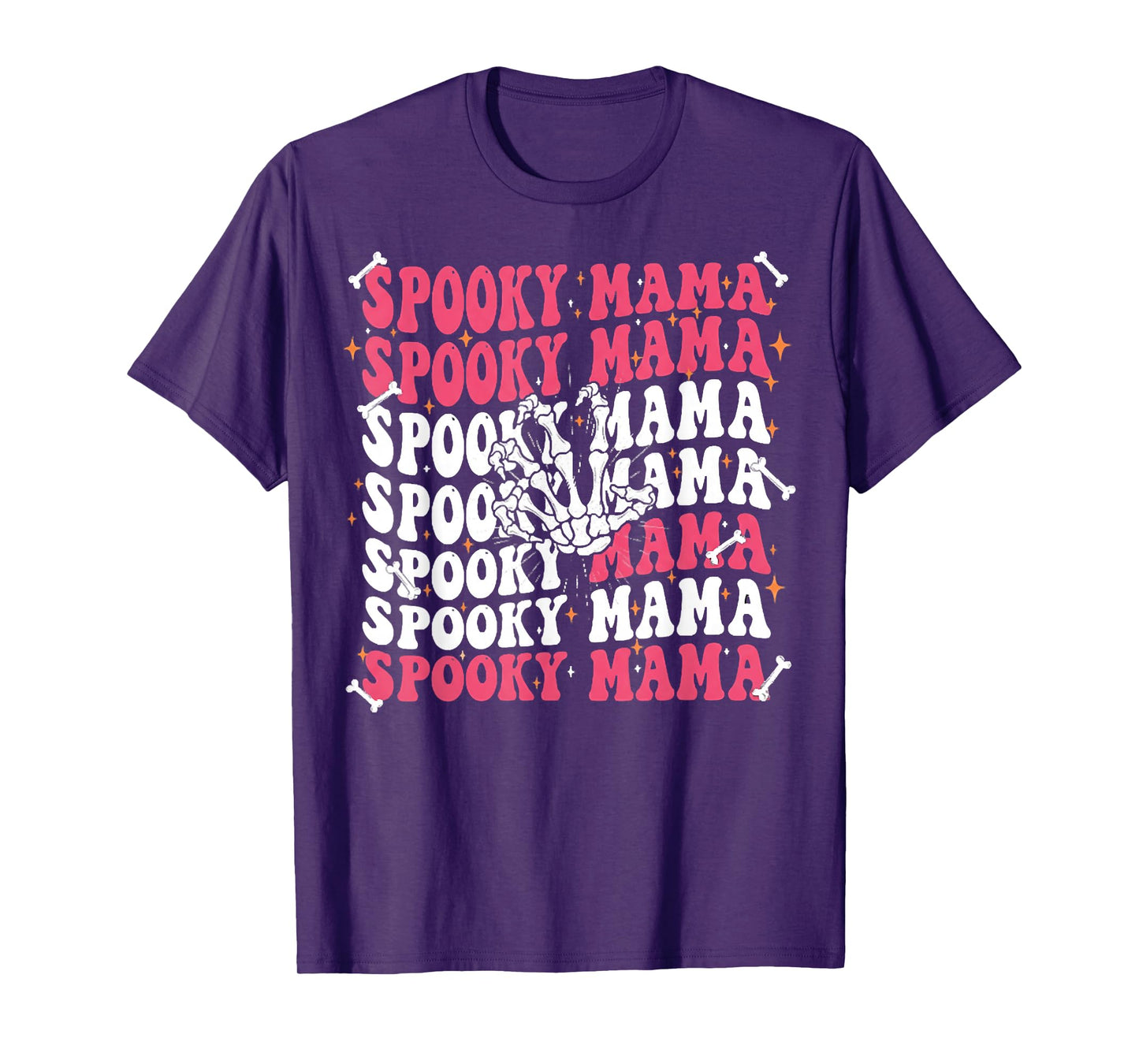 Groovy Spooky Mama Skeleton Pattern Halloween Party Outfit T-Shirt
