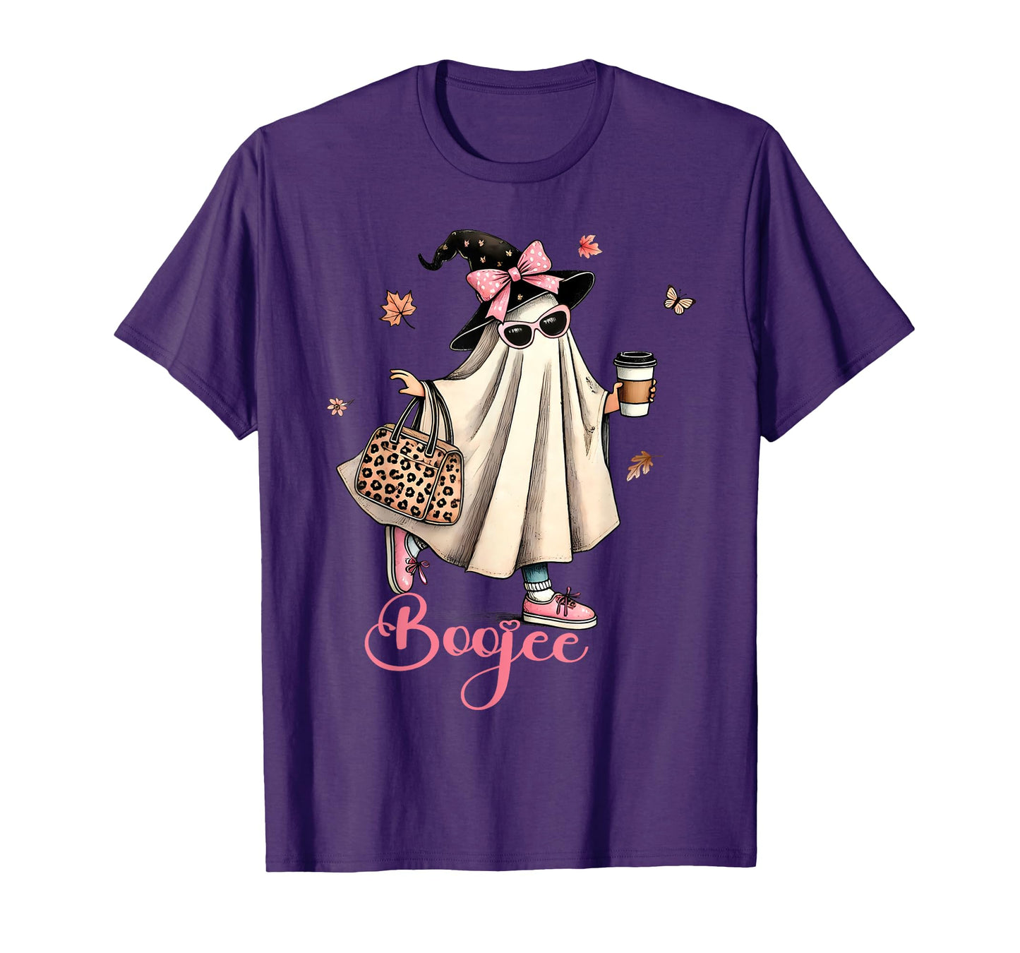 Boo Jee Ghost Drinking Coffee Coquette Bow Halloween Women T-Shirt