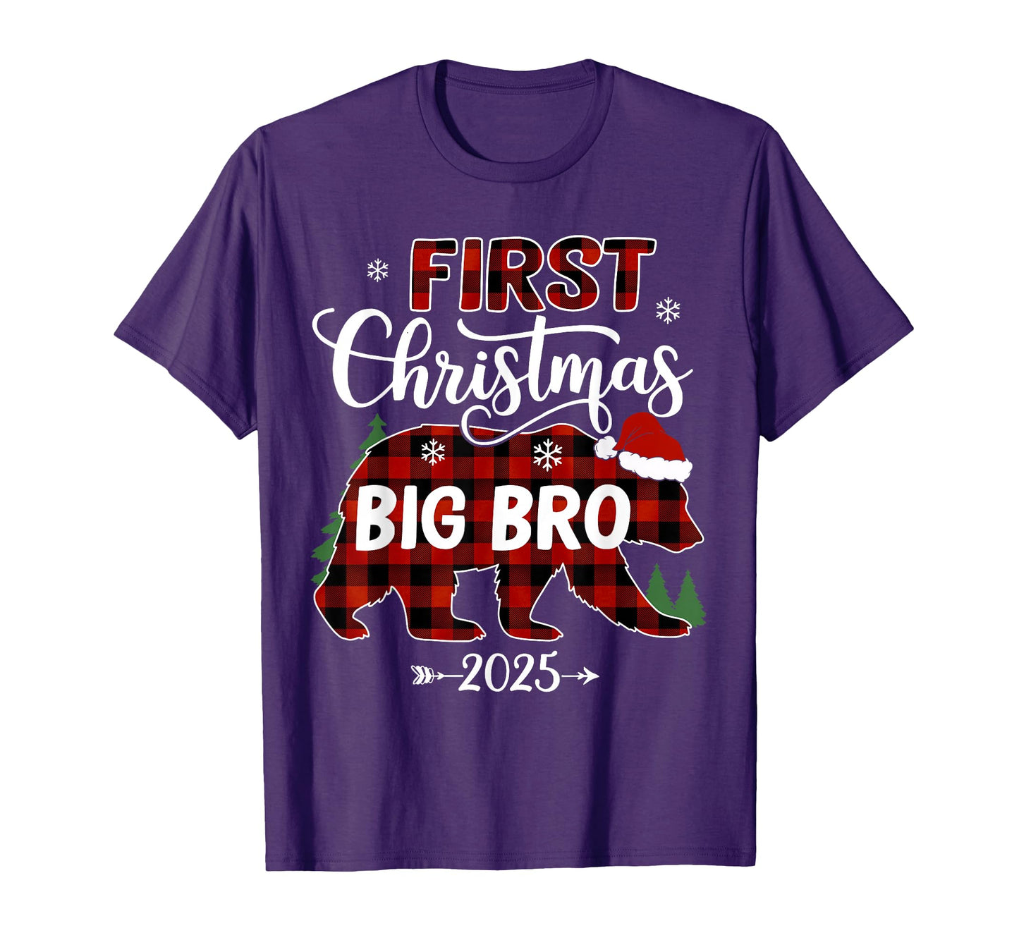 Pregnancy First Christmas Big Bro Red Plaid Bear Santa 2025 T-Shirt