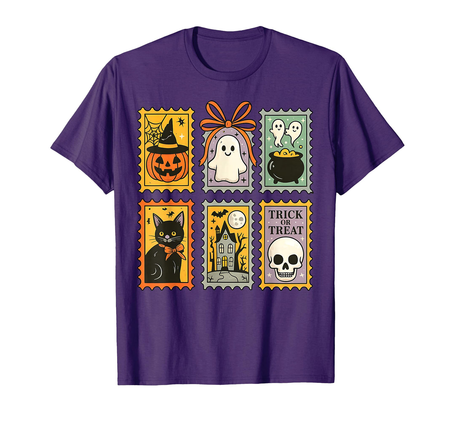 Retro Black Cat Witch Scary Halloween Pumpkin Women Men Kids T-Shirt