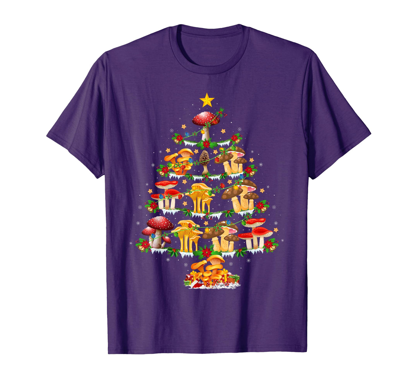 Mushroom Christmas Tree Lights Funny Mushroom Xmas T-Shirt
