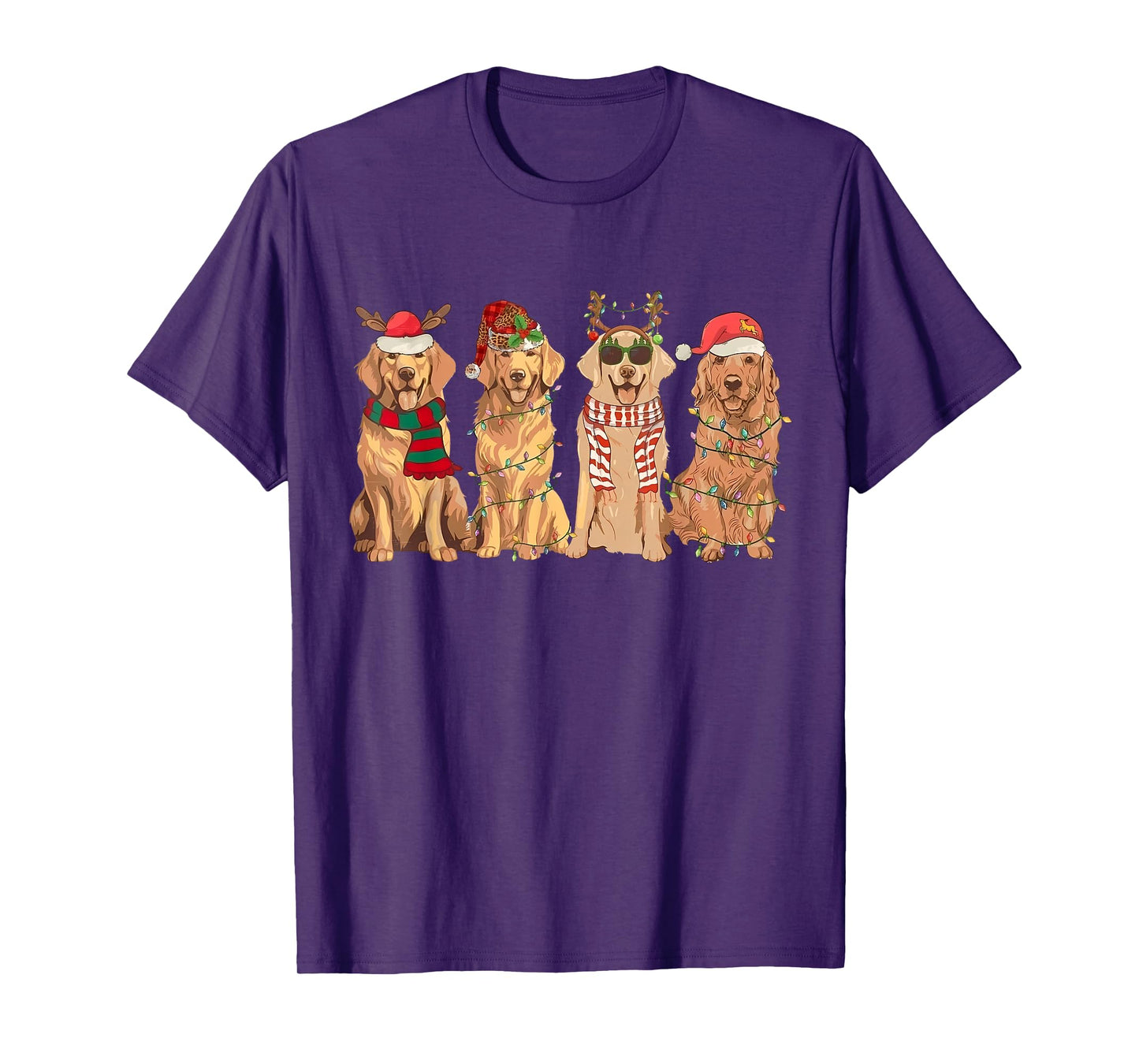 Funny Vintage Santa Golden Retriever Dogs Christmas Lights T-Shirt