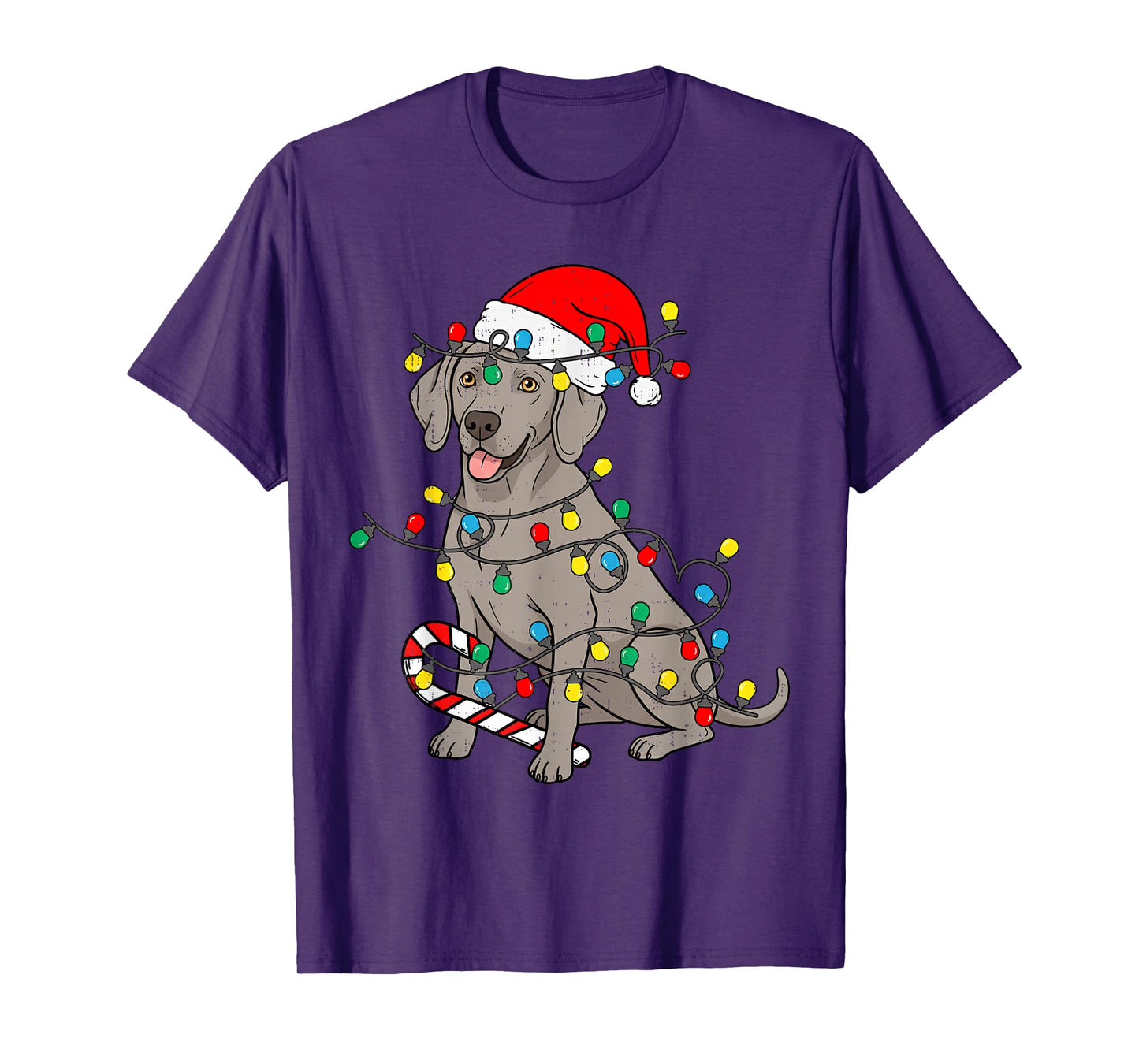 Weimaraner Dog Christmas Lights Santa Xmas Pet Dog Lover T-Shirt