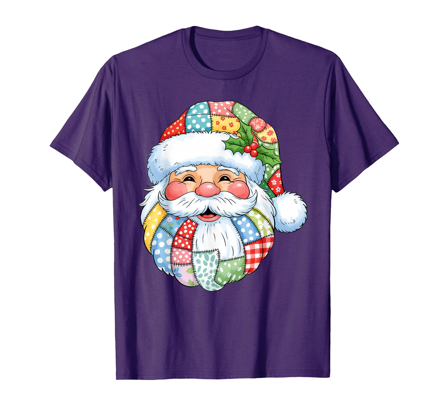 Retro Patchwork Santa Claus Christmas Preppy Merry Xmas T-Shirt
