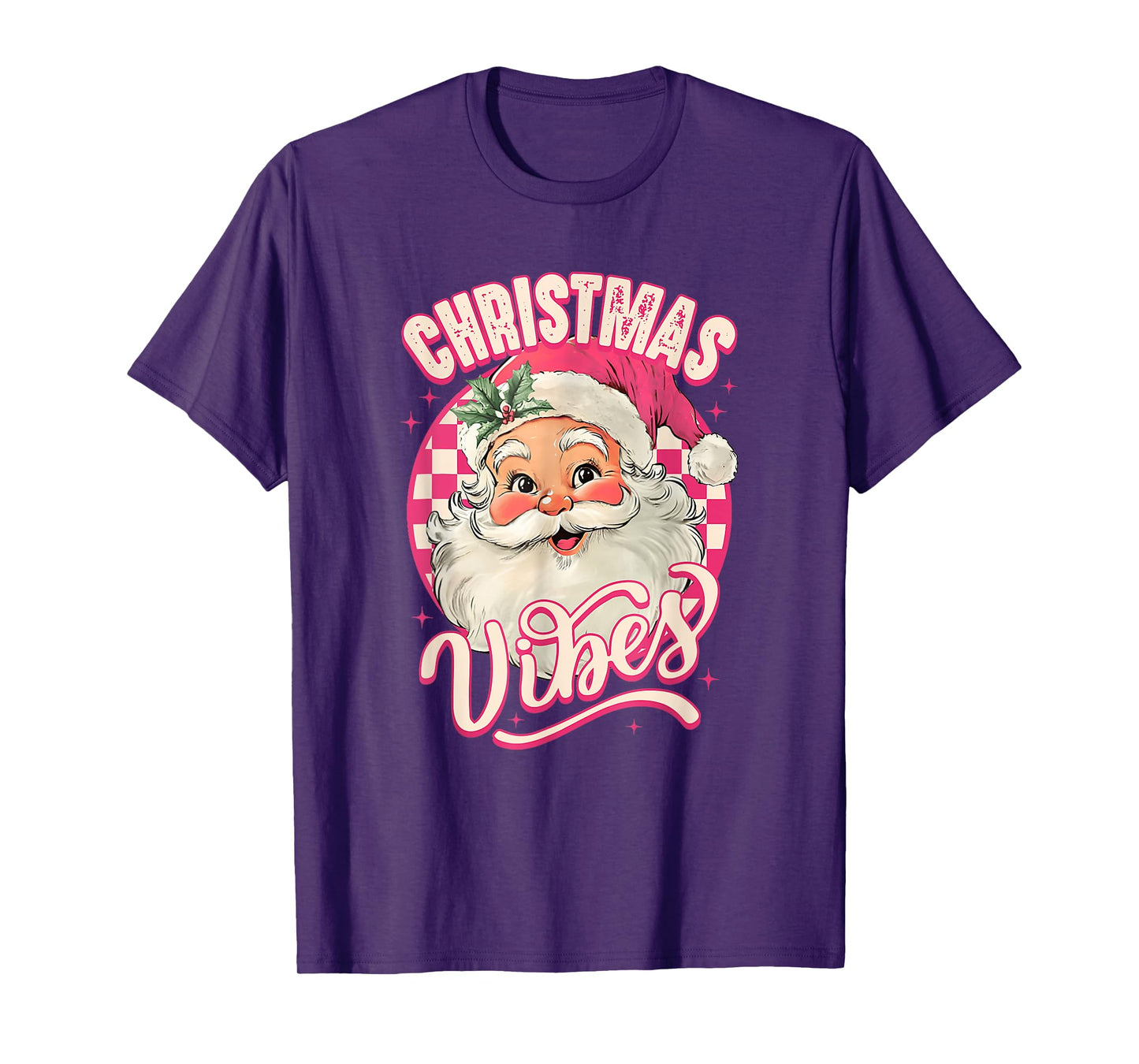 Vintage Pink Santa Claus Christmas Vibes Pajamas Xmas T-Shirt