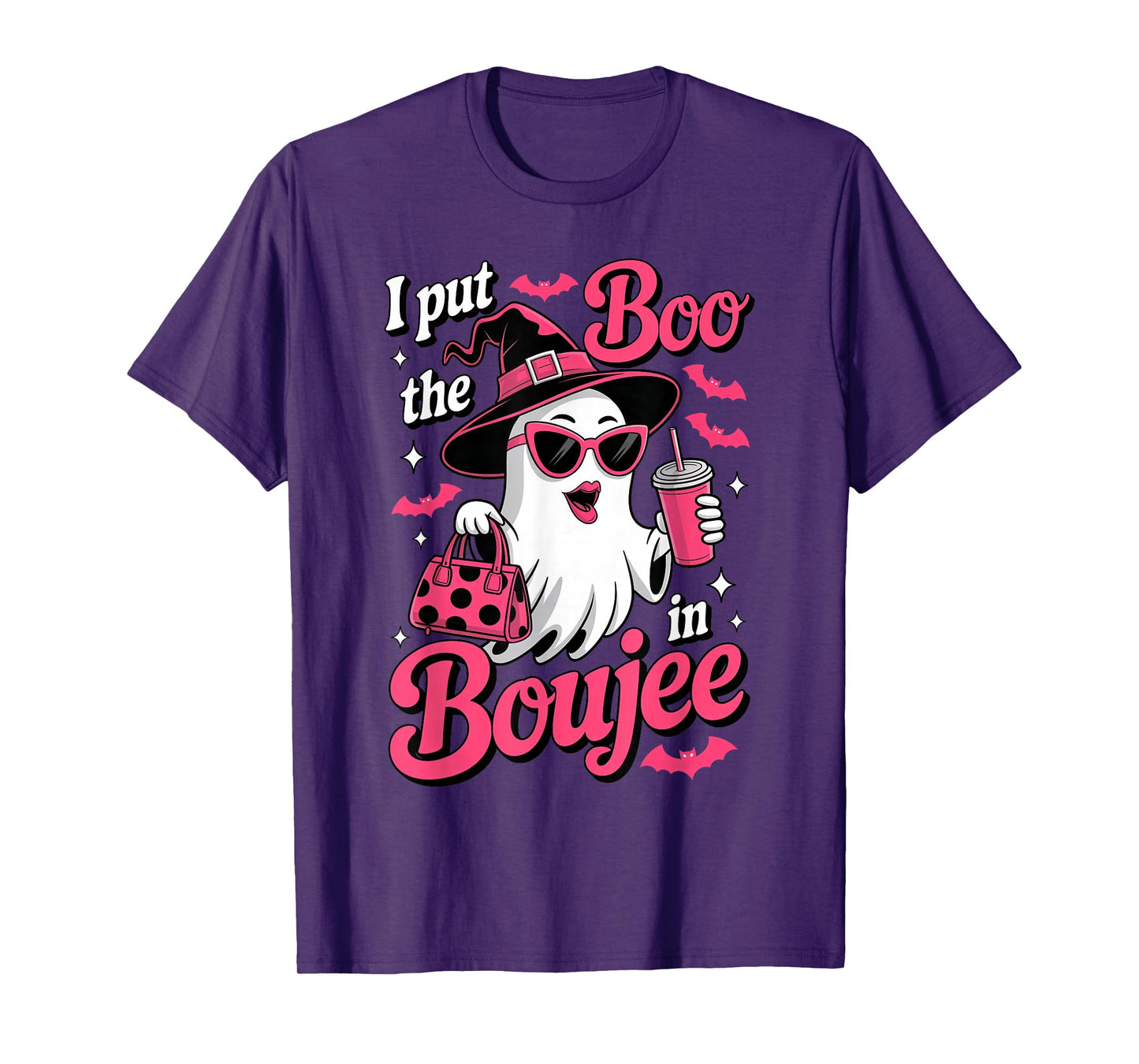 Boujee Boo Ghost Spooky Season Leopard Halloween Womens Girl T-Shirt