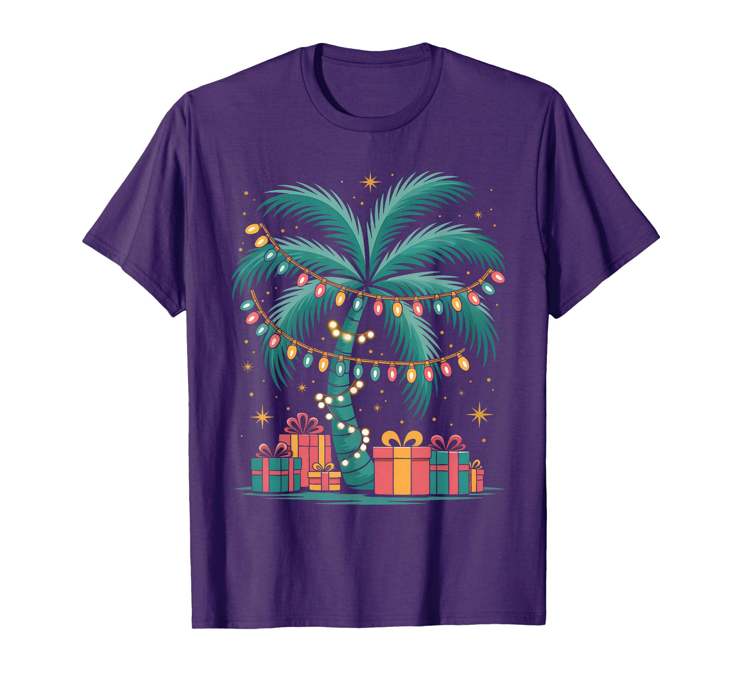 Tropical Christmas Hawaiian Santa Palm Tree with Lights T-Shirt