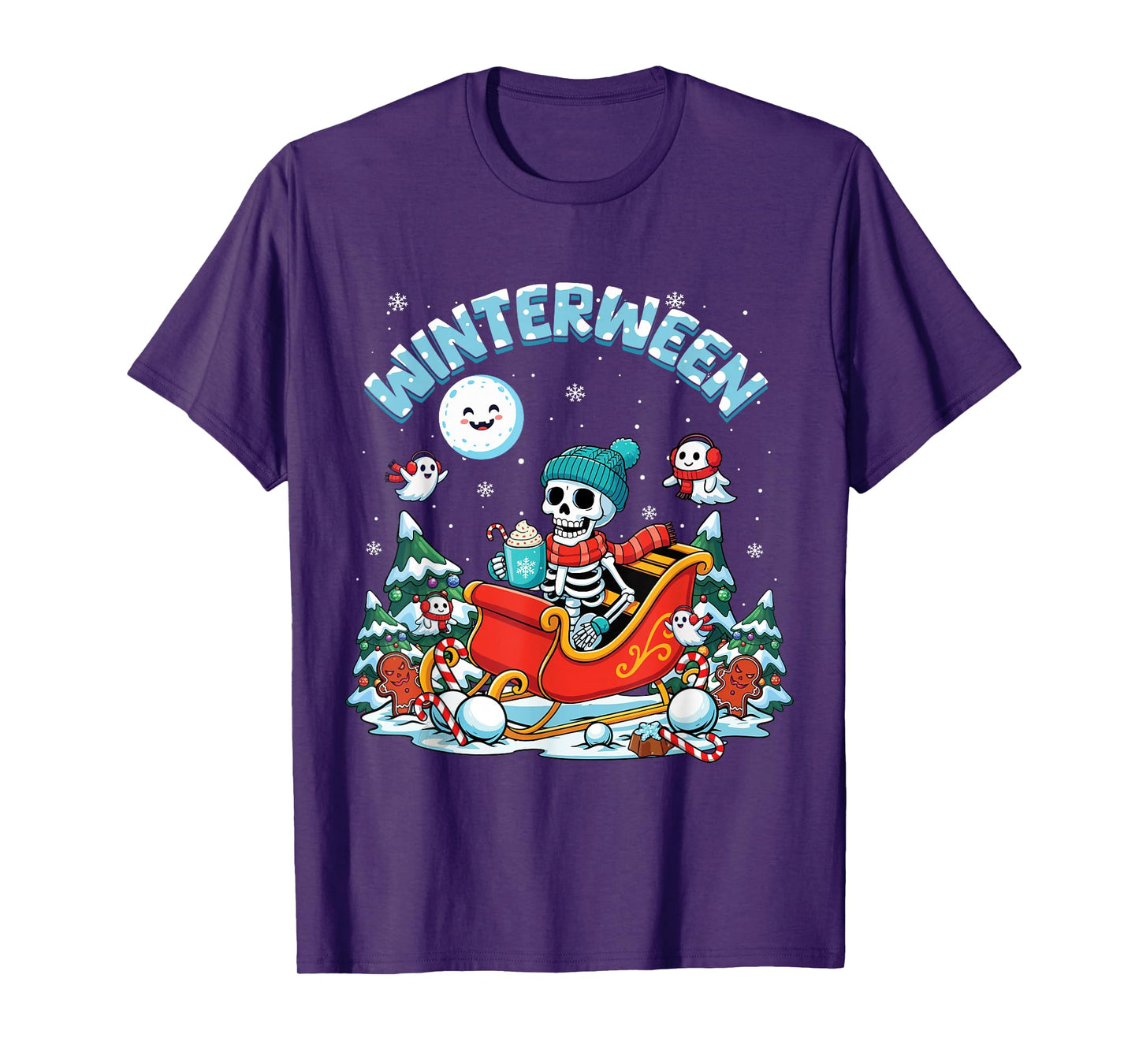 Winterween Winter Halloween Christmas Skeleton Sleigh T-Shirt