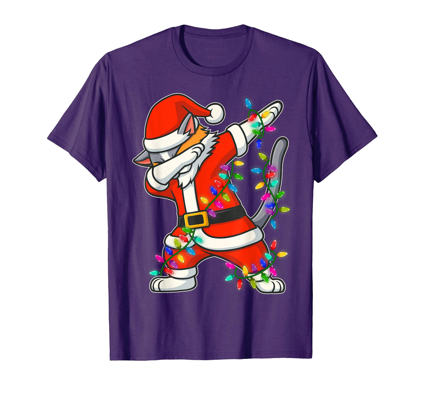 Christmas Cat Dabbing Lights Santa Xmas for Men Women Kids T-Shirt