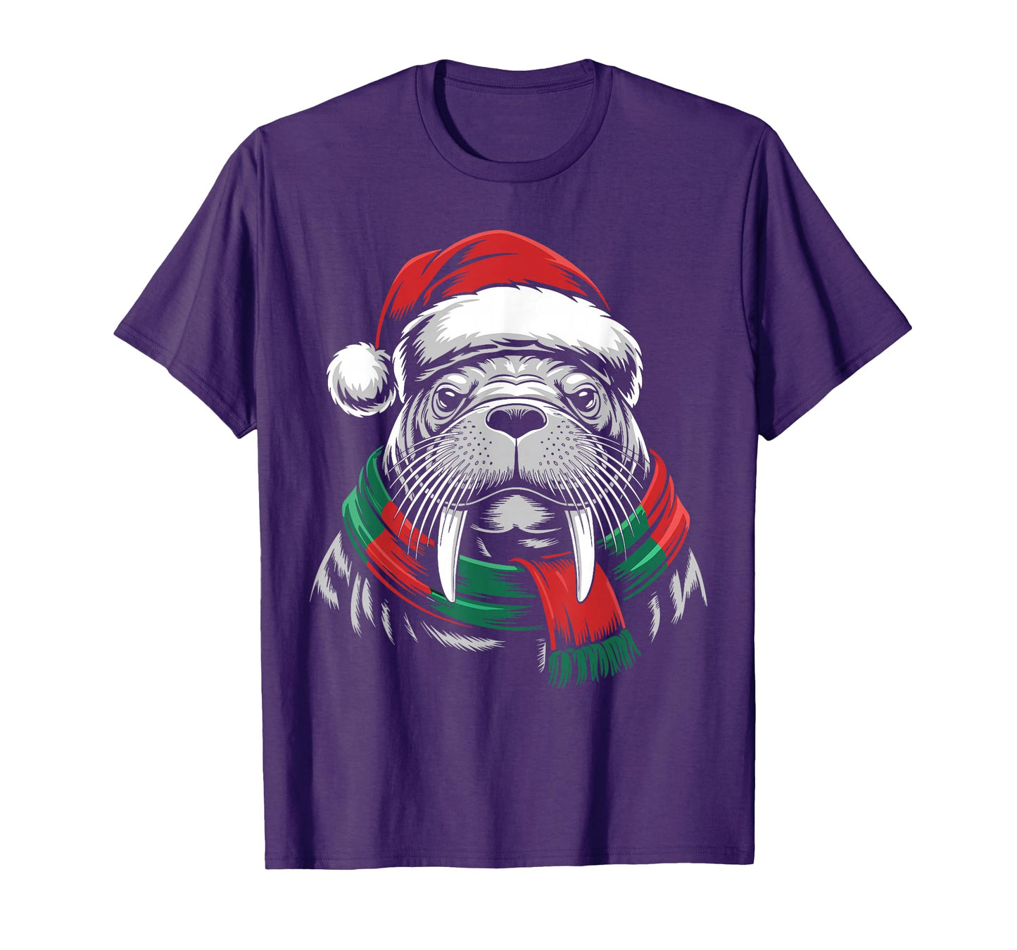 Walrus Xmas Santa Hat Scarf Christmas Costume T-Shirt