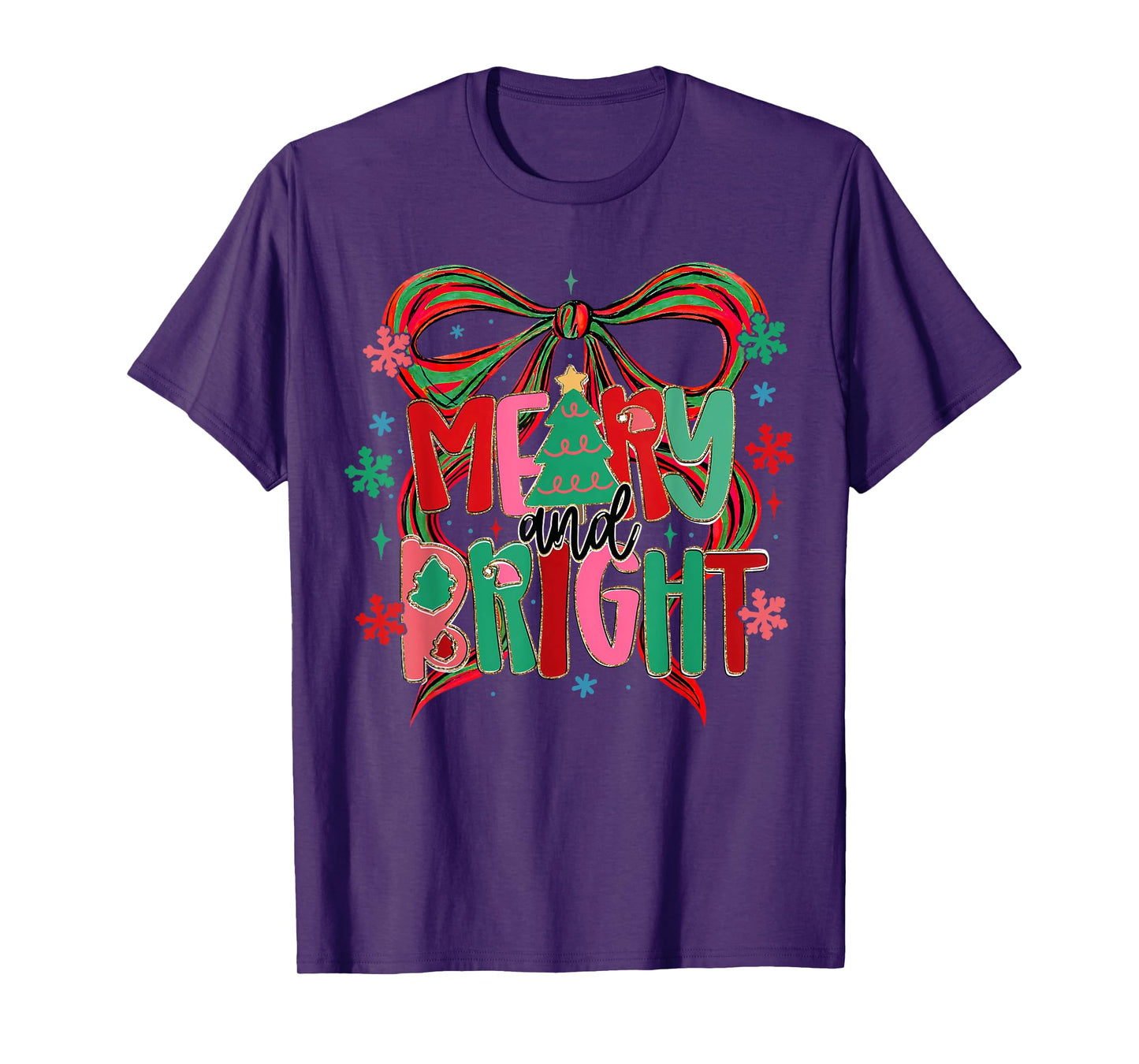 Merry & Bright Christmas Xmas Coquette Bow Pajamas Holiday T-Shirt