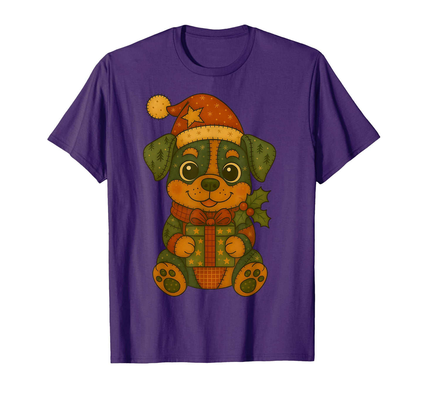 Patchwork Rottweiler with Santa Hat for Christmas T-Shirt