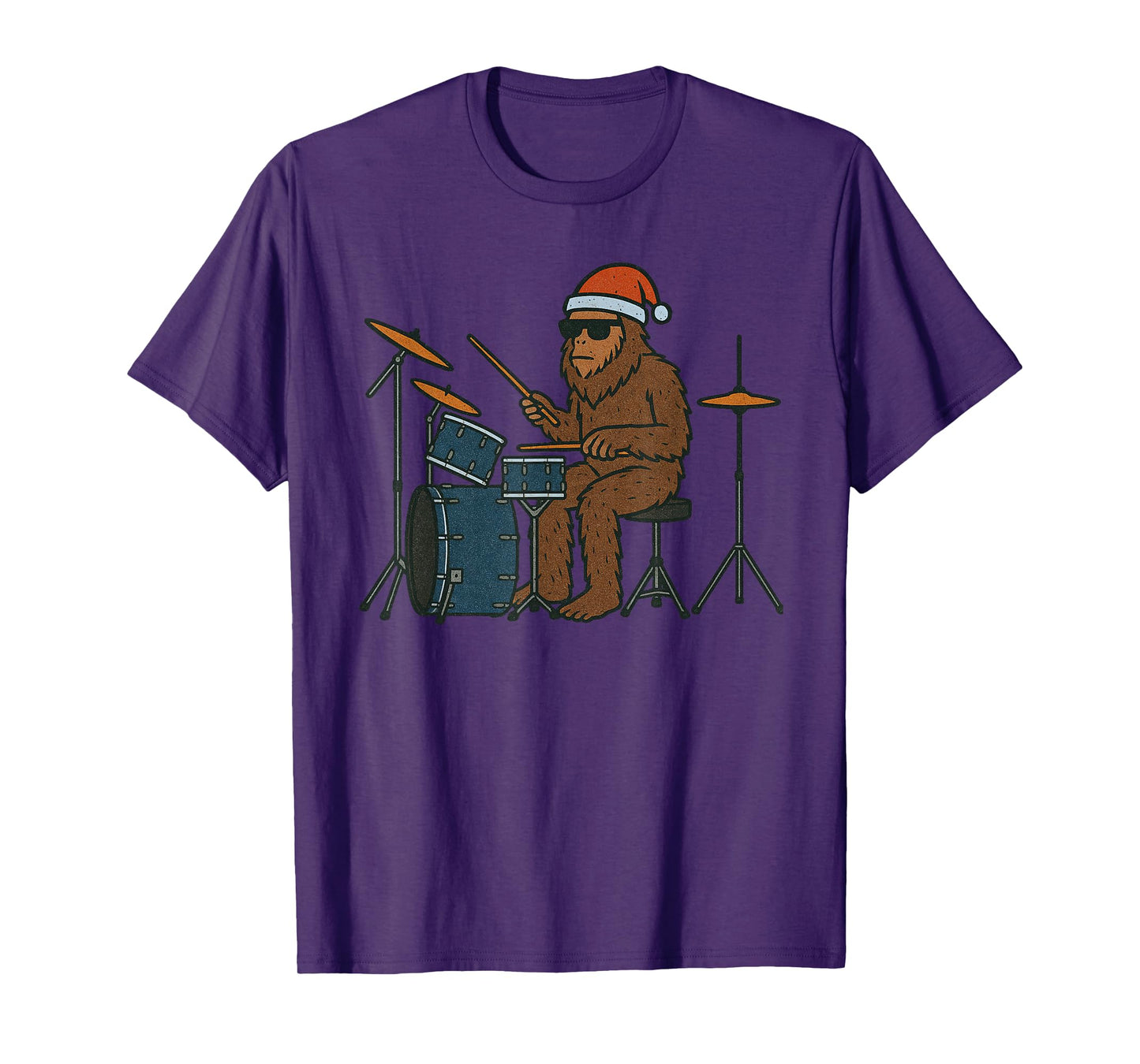 Sasquatch Playing Drums Christmas Vintage Drummer Xmas T-Shirt