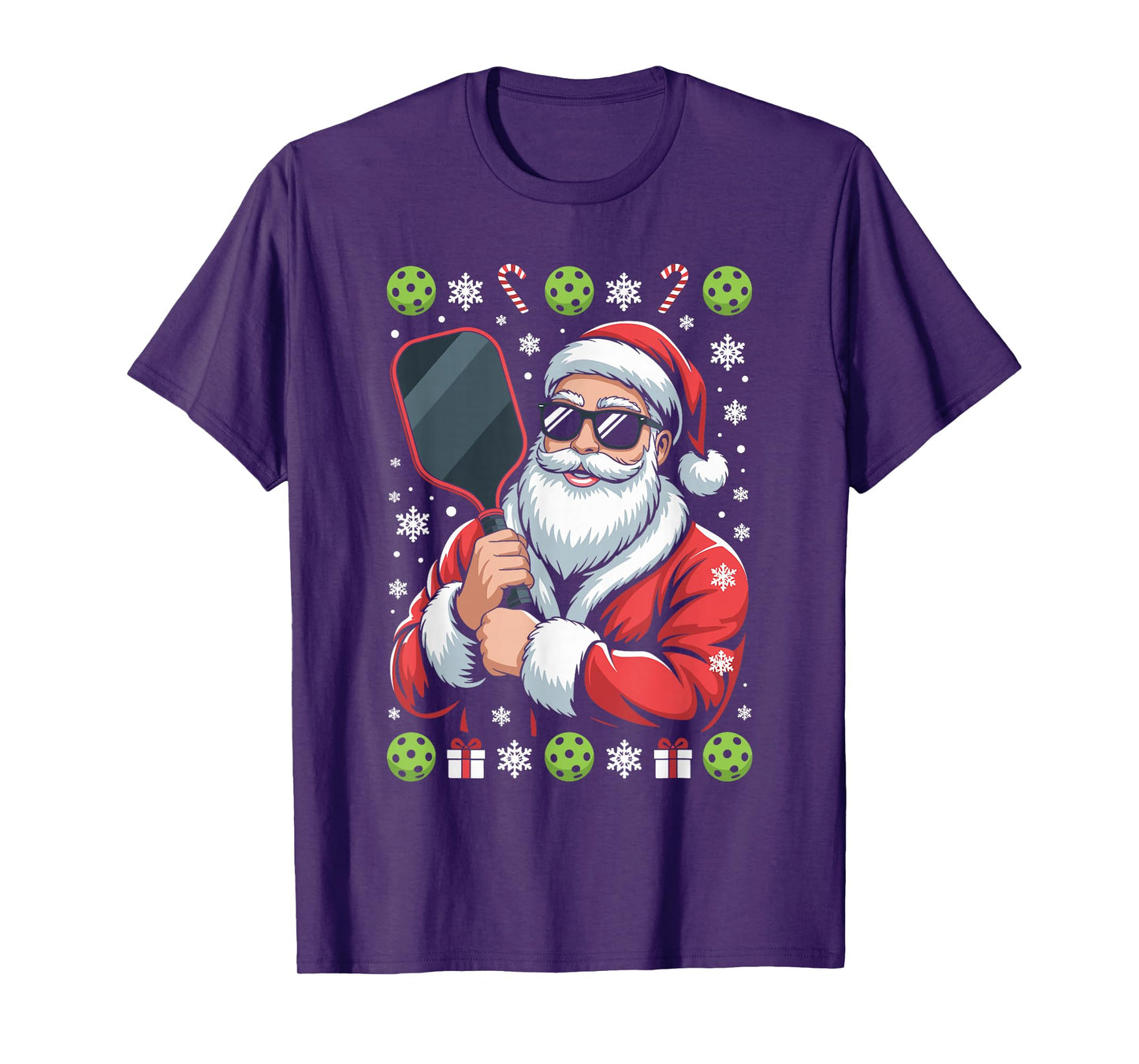 Santa Claus Pickleball Player Ugly Christmas Sweater Paddle T-Shirt