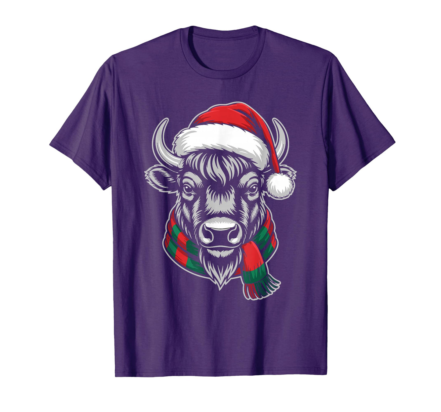 Bison Xmas Santa Hat Scarf Christmas Costume T-Shirt