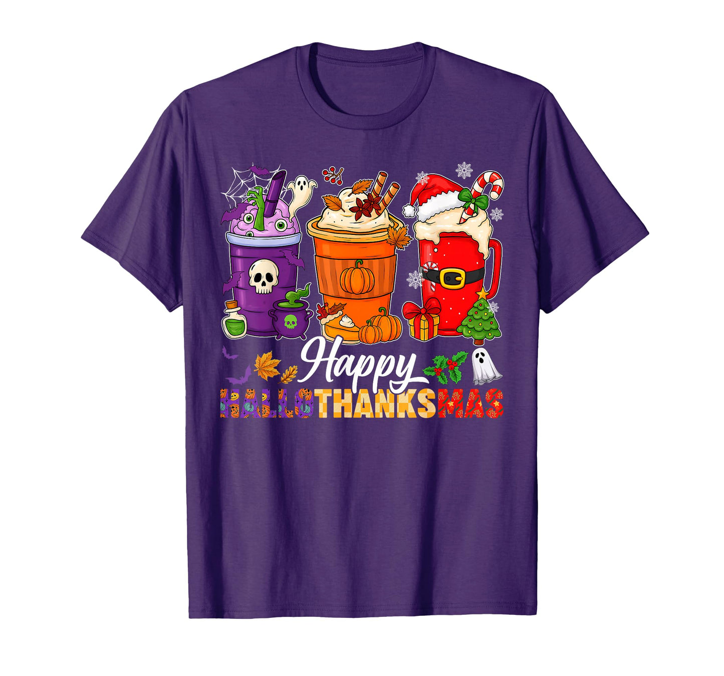Happy Hallothanksmas Coffee Halloween Thanksgiving Christmas T-Shirt
