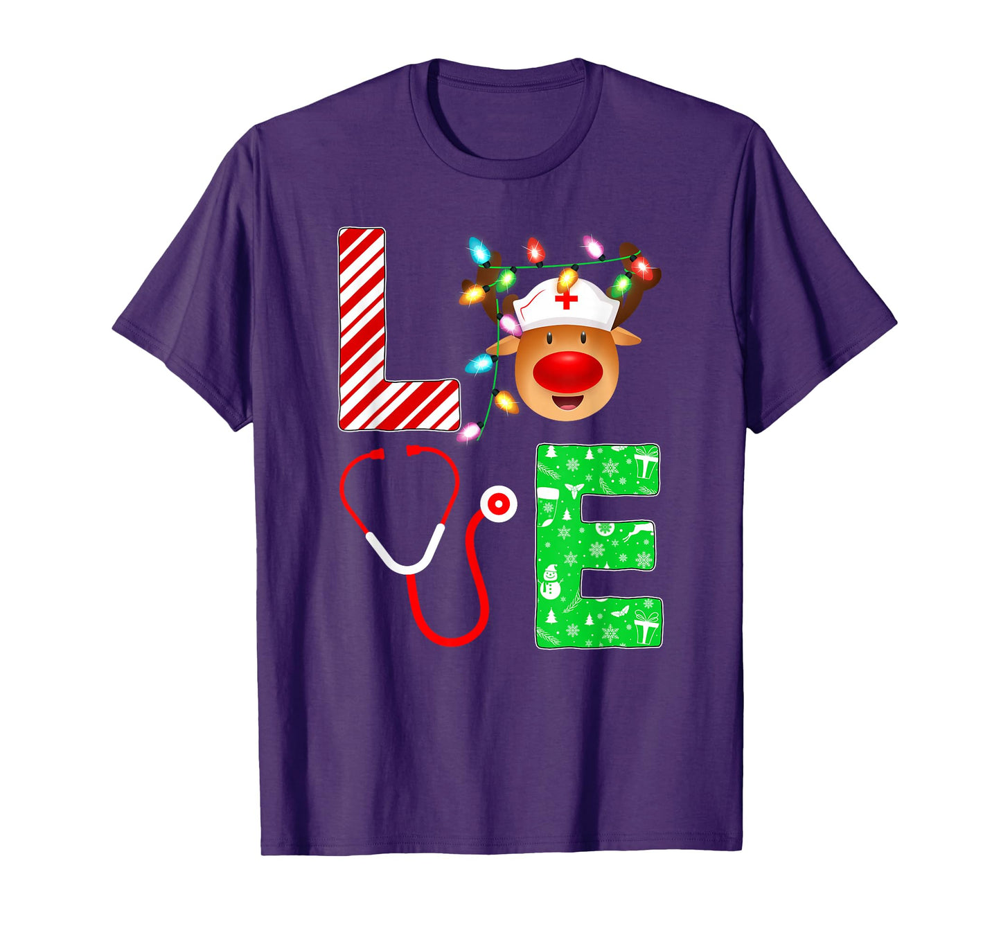 Nursing Scrub Top Santa Elf Reindeer Love Nurse Christmas T-Shirt