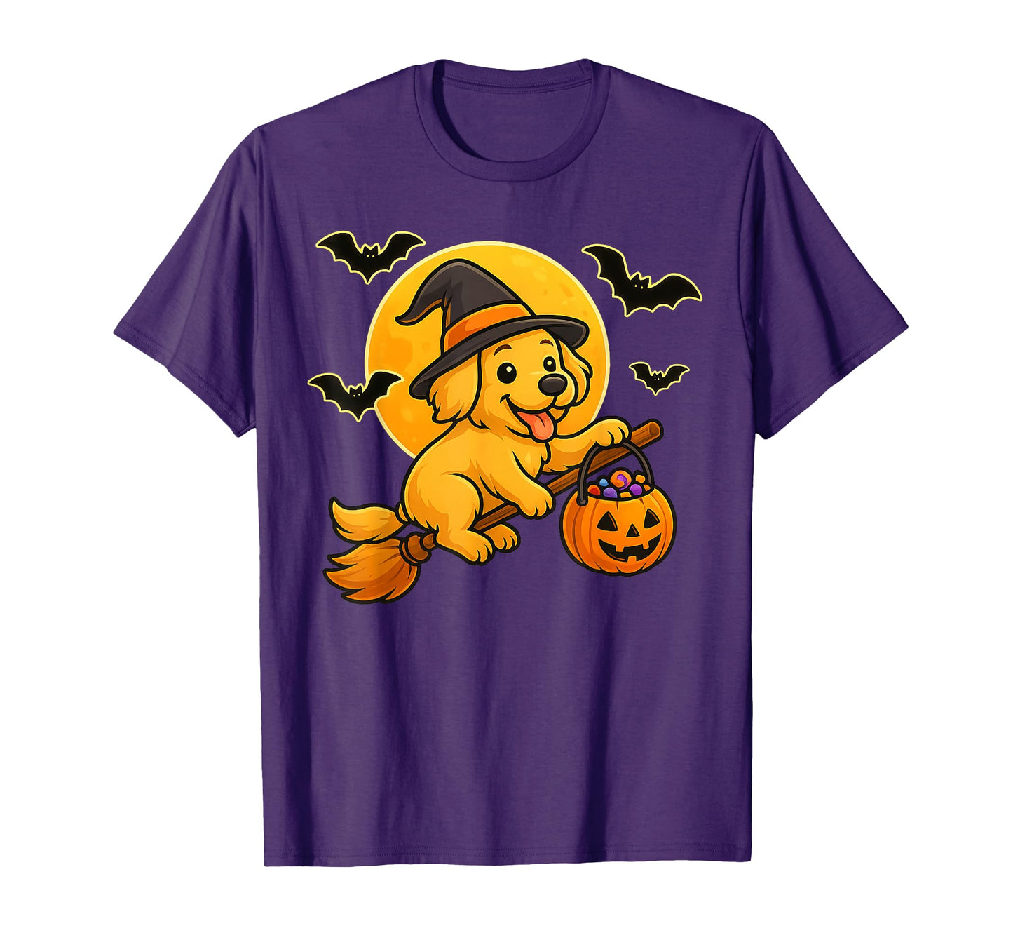 Golden Retriever Witch Pumpkin Halloween Costume Boys Girls T-Shirt