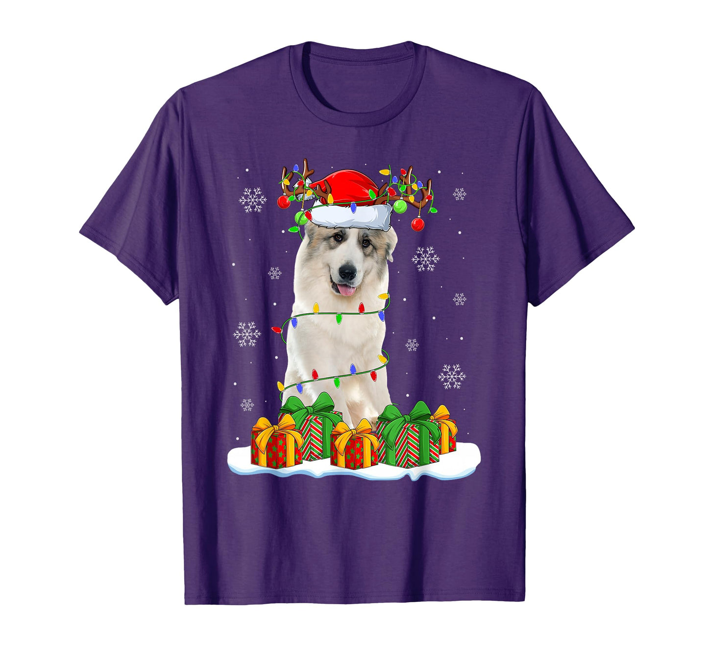 Great Pyrenees Dog Christmas Lights Santa Pet Dog Lover Xmas T-Shirt