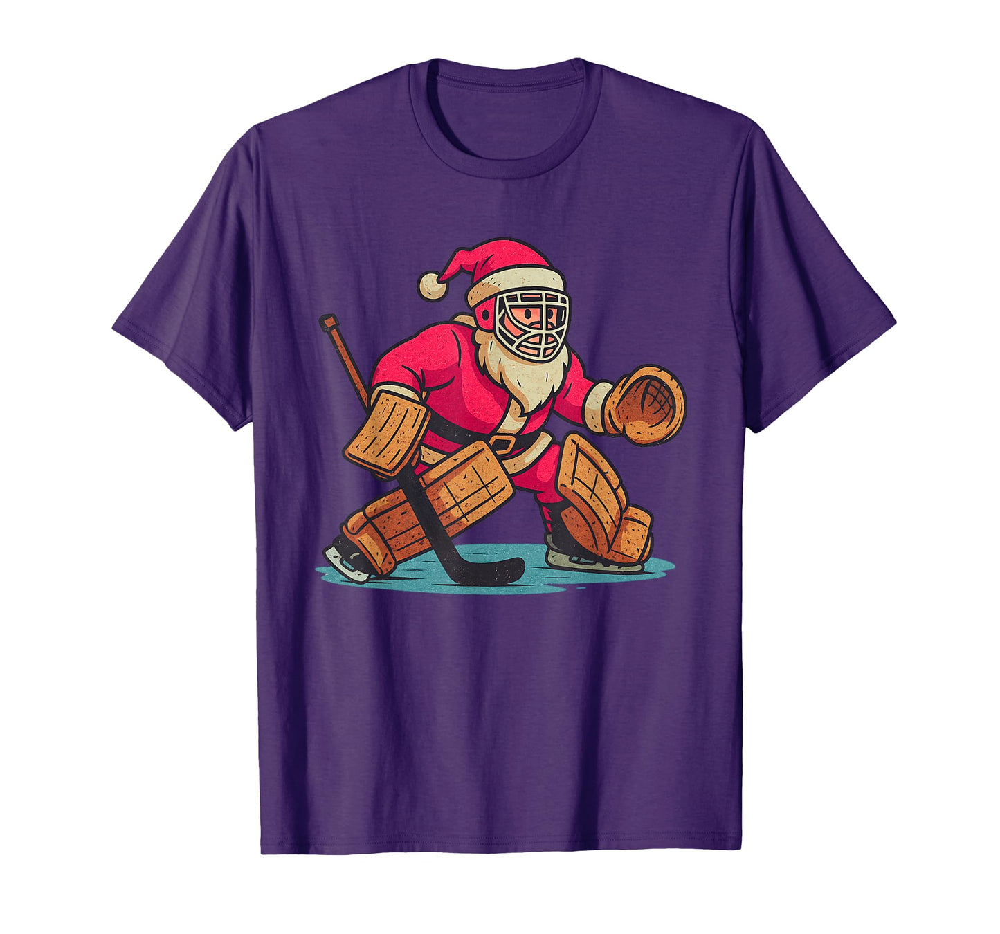 Santa Playing Hockey Goalie Christmas Vintage Funny Xmas T-Shirt