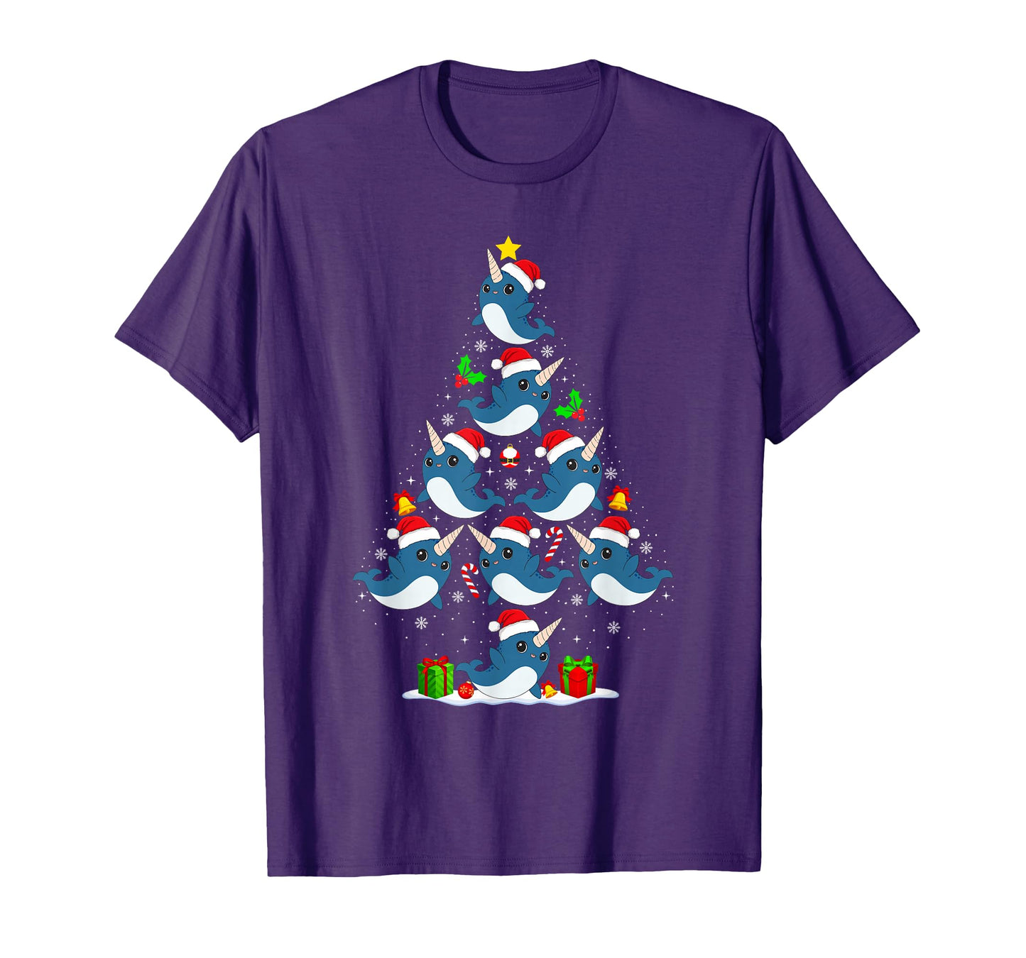 Narwhal Christmas Tree Lights Funny Xmas Santa Animal Lover T-Shirt