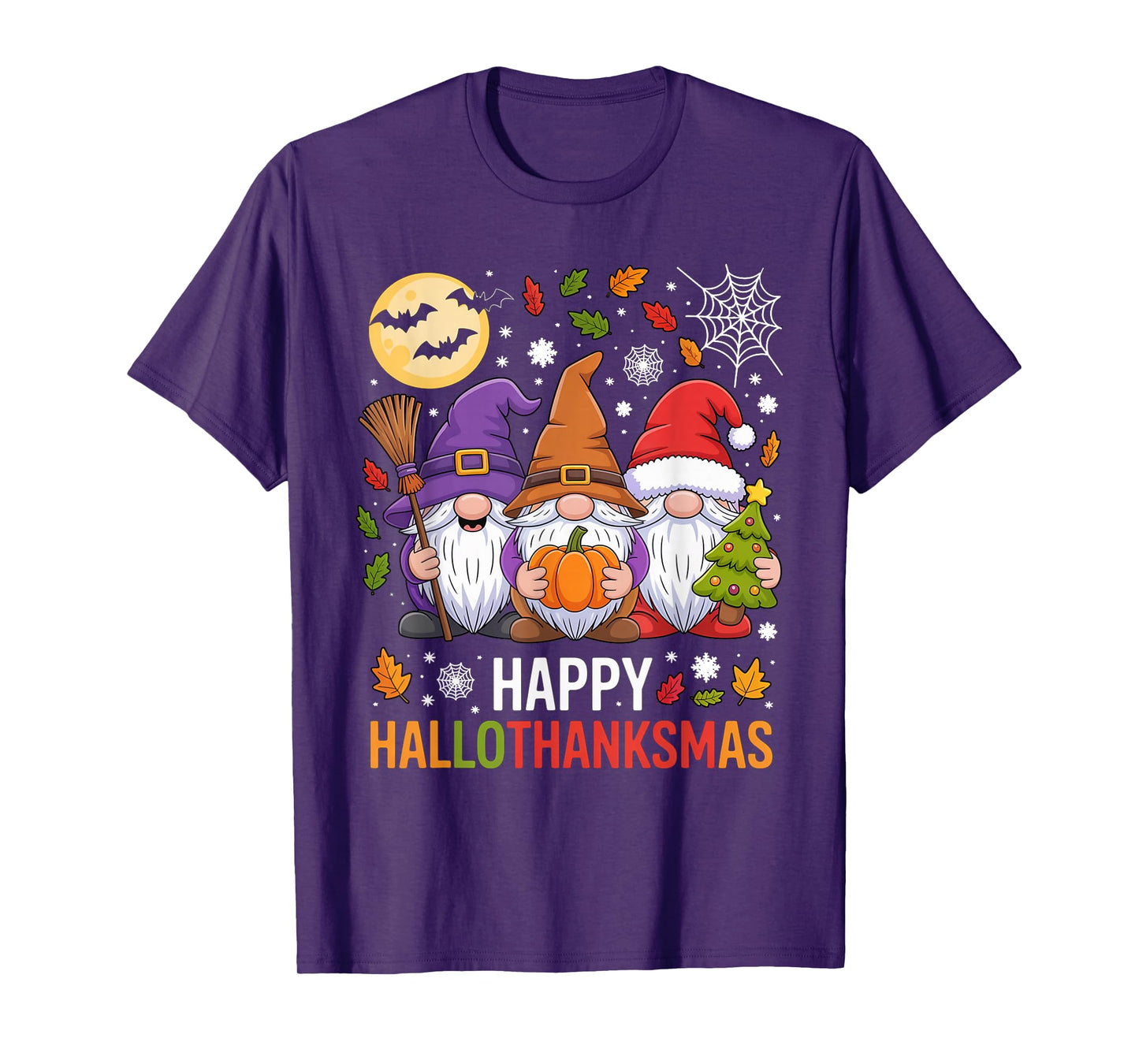 Happy Hallothanksmas Gnomes Lover Halloween Merry Christmas T-Shirt