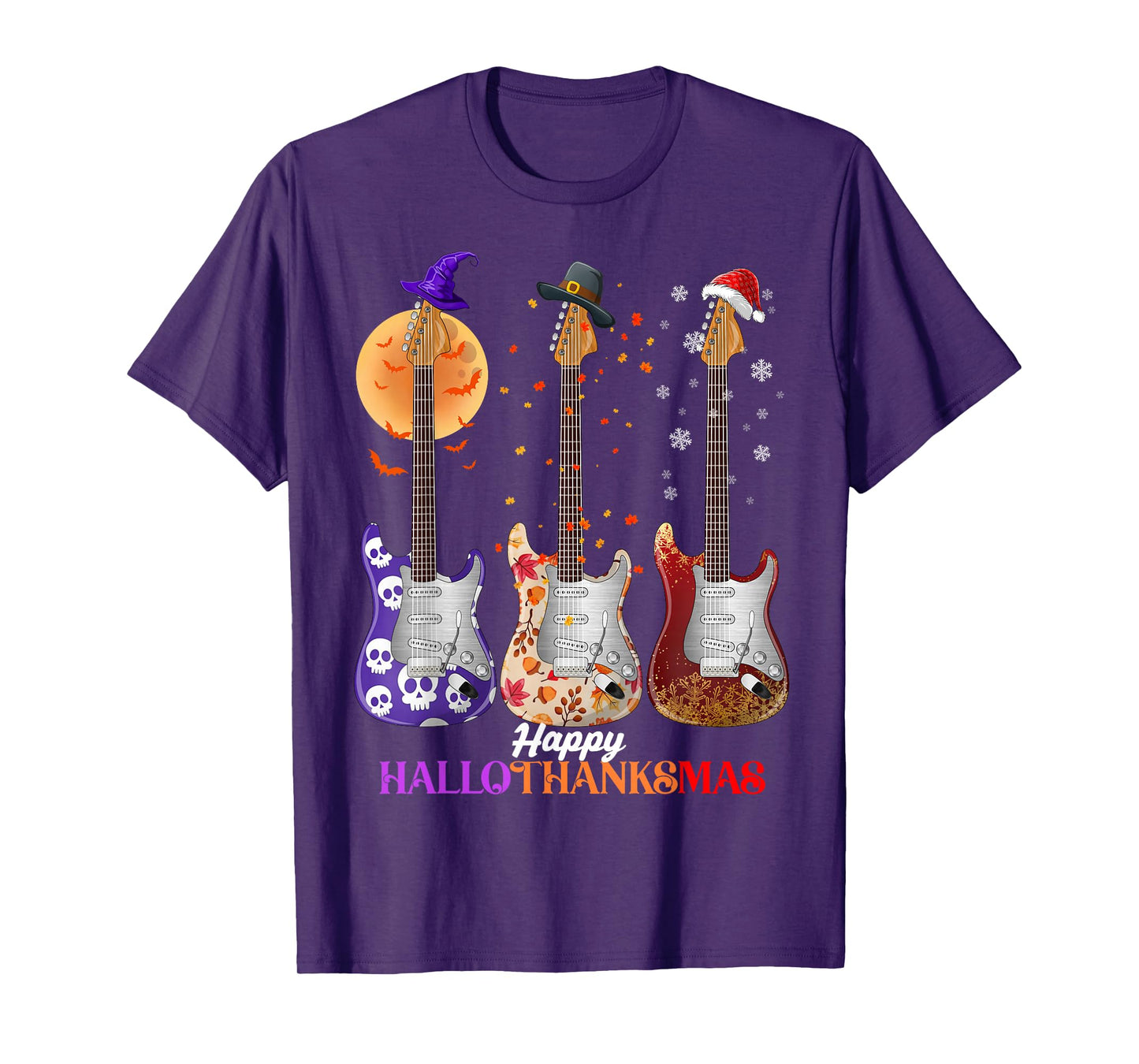 Happy HalloThanksMas Guitar Halloween Thanksgiving Christmas T-Shirt