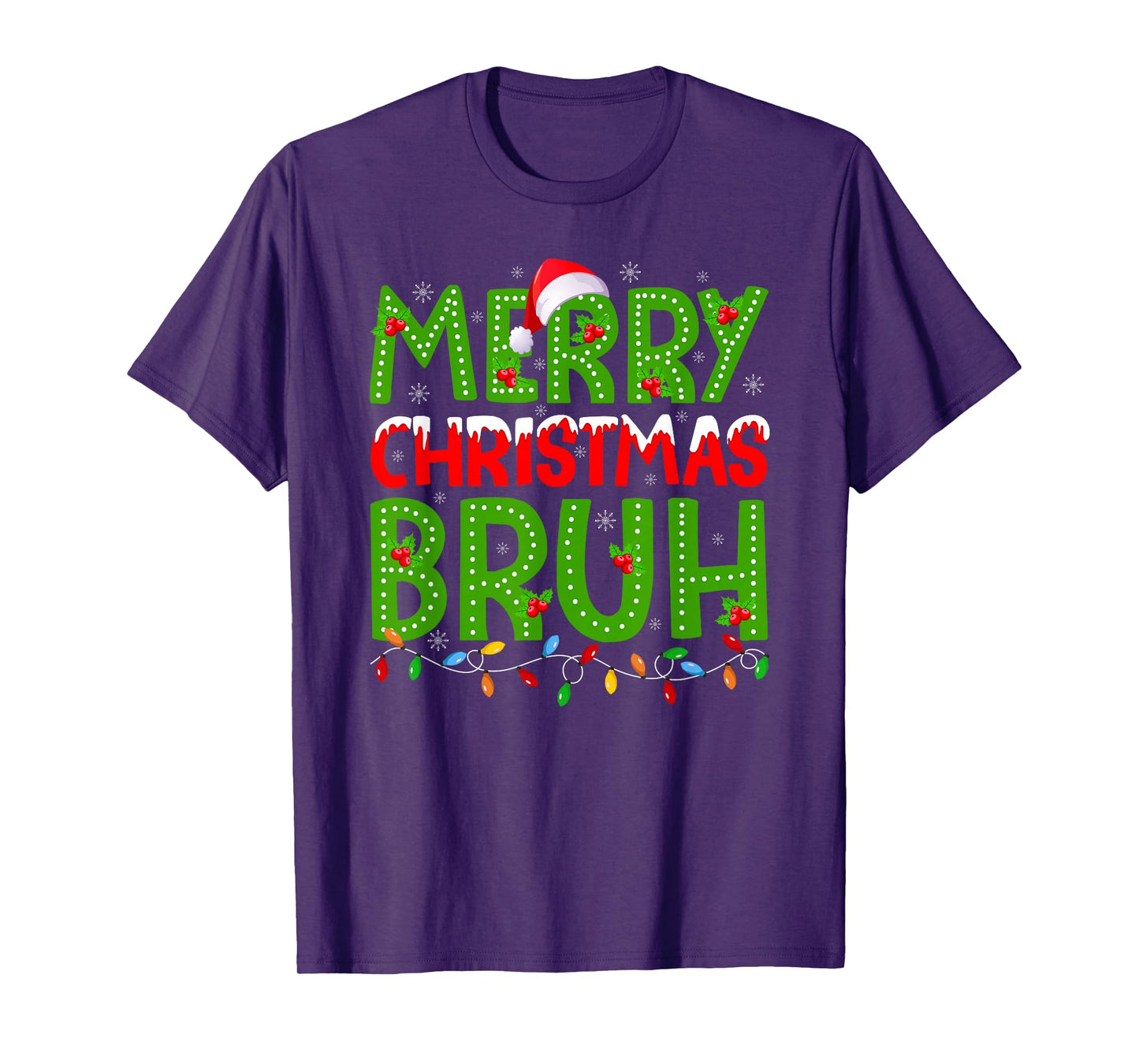 Merry Christmas Bruh Santa Family Pajamas Xmas Lights Boys T-Shirt