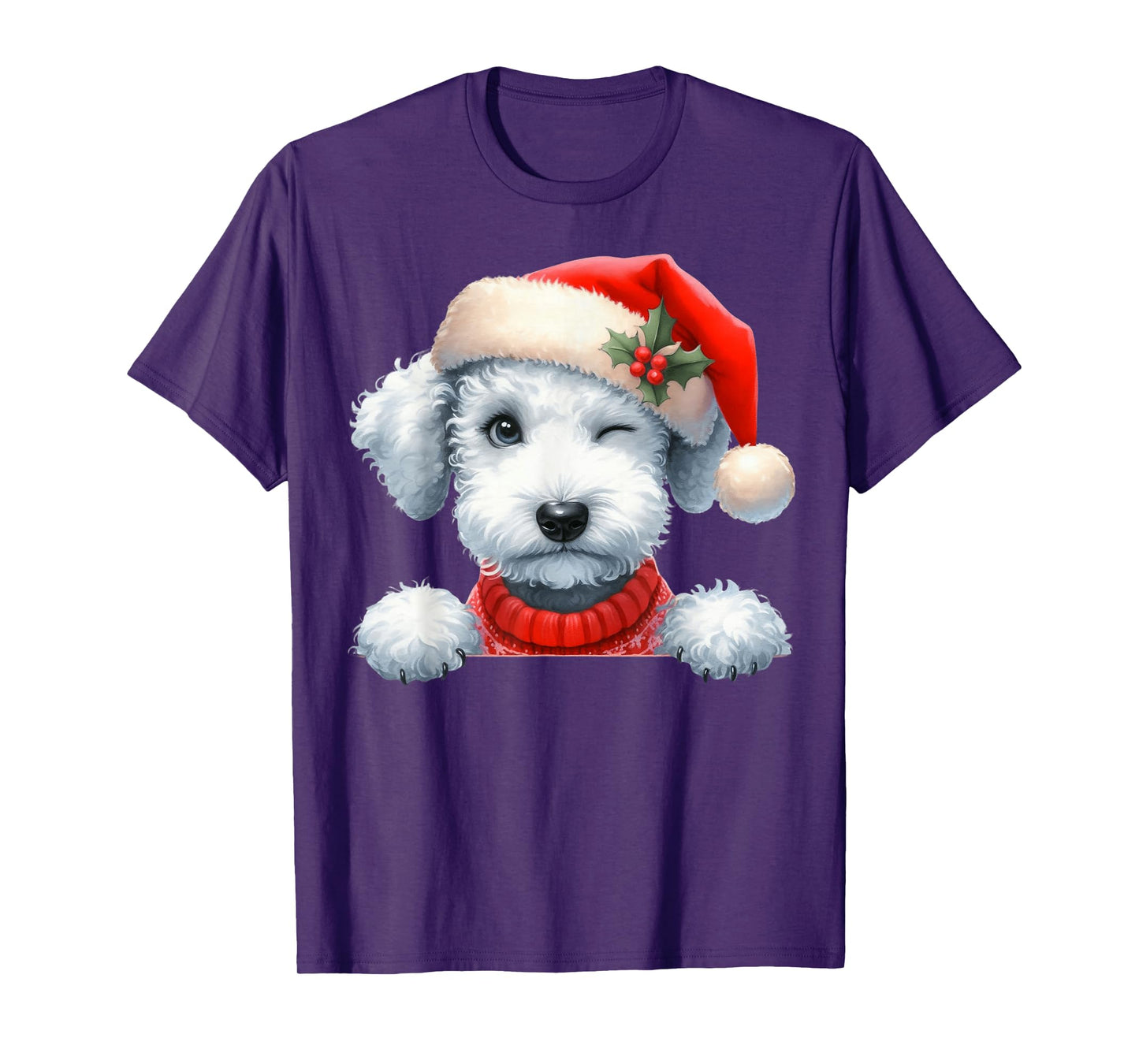 Bedlington Terrier Dog Christmas Santa Hat Dog Mom Dad T-Shirt